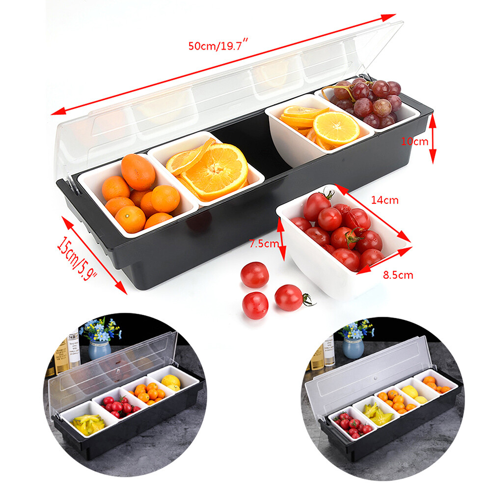 Condiment Tray Bar Caddy 3/4/5 Compartments Garnish Station Food Tray Bar Holder