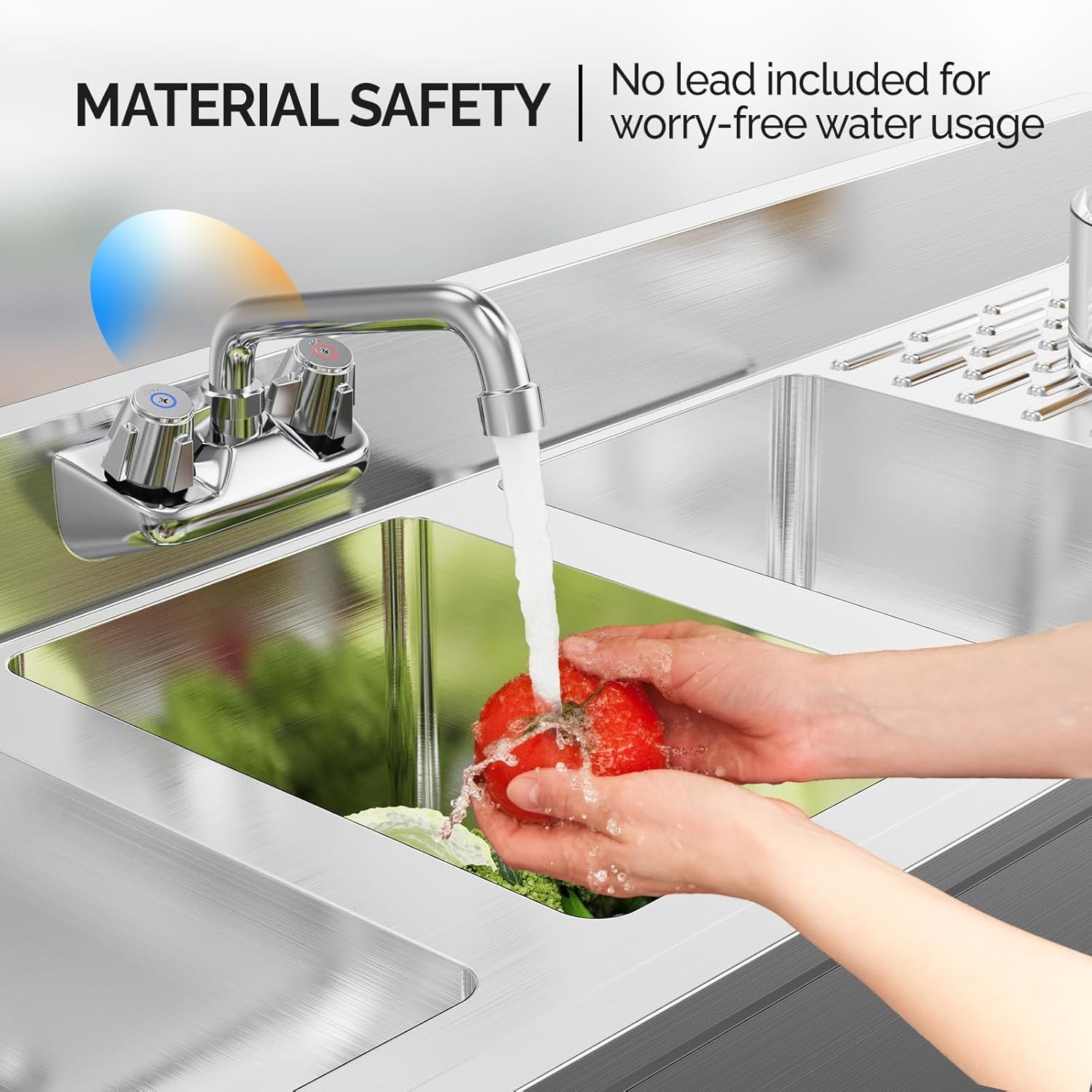 3 Compartment Commercial Sink with Double Drainboard 60″L x 18.4″W x 33″H Silver