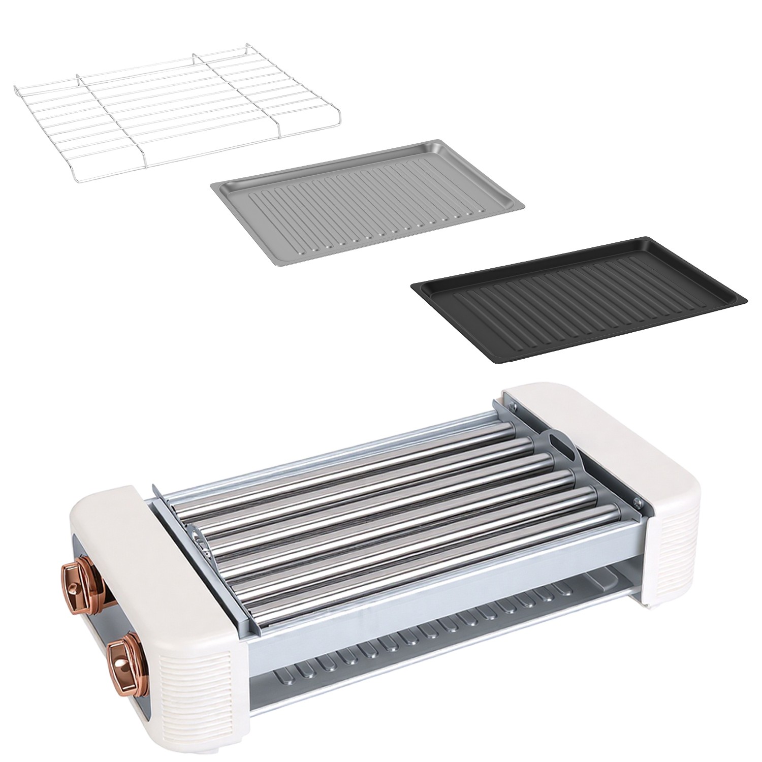 3IN1 Hot Dog Roller Machine with Grill & Griddle Cooker 600W 9 Hot Dog 6 Roller