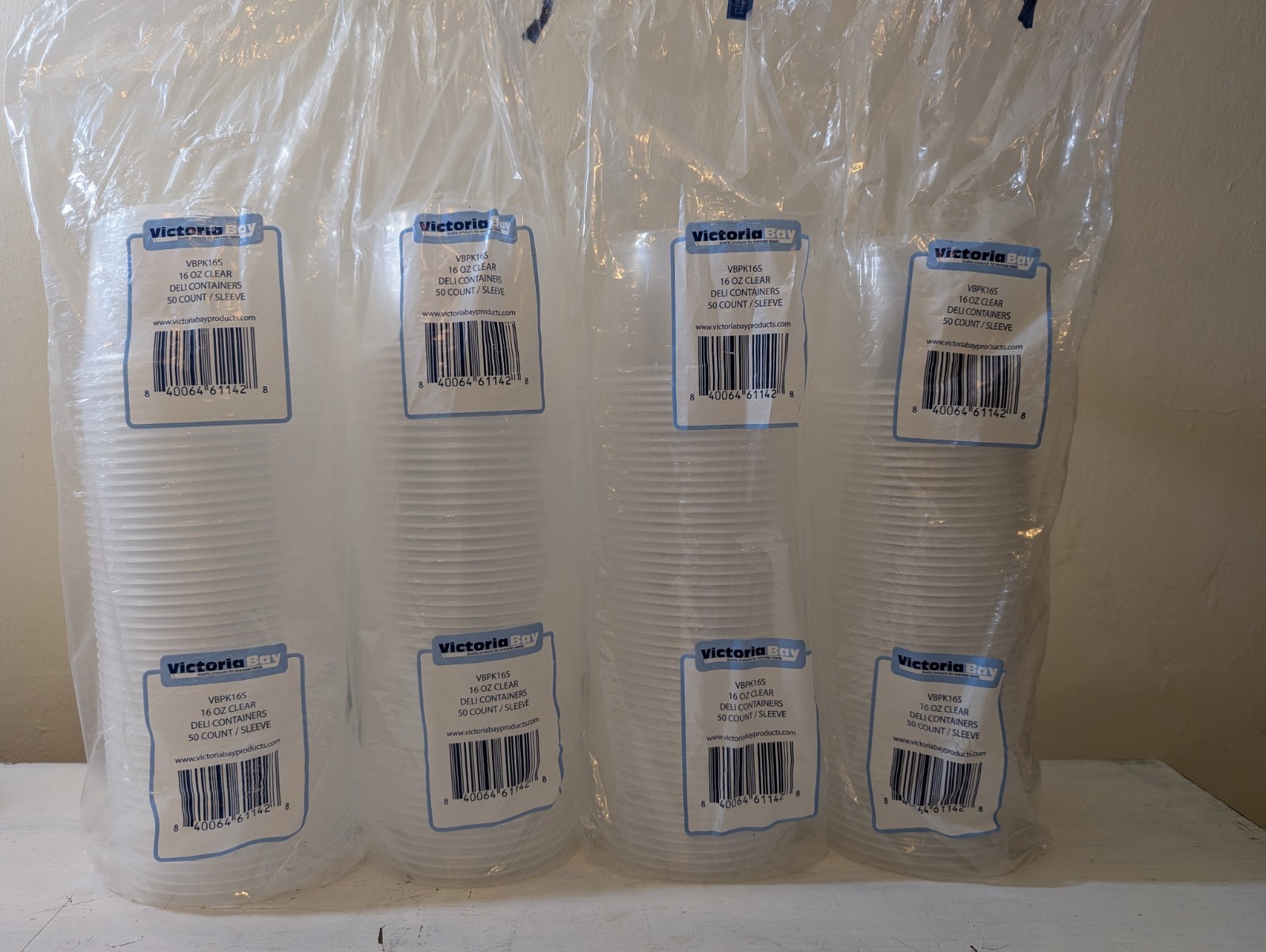 4 Packs Victoria Bay 16 oz Plastic Deli Containers VBPK165 50CT Sleeve NO LIDS