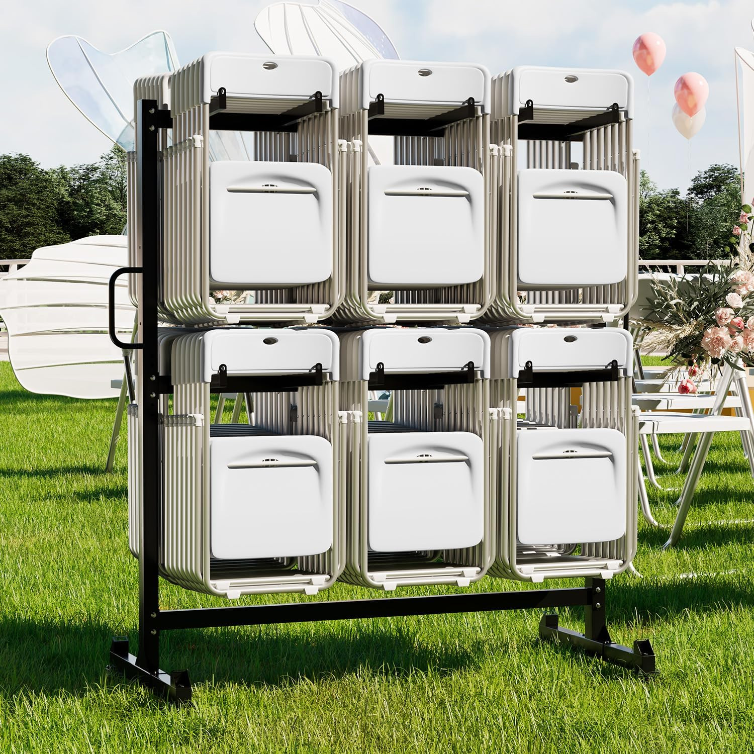 Folding Chair Rack Cart for 84 Chairs/12 Tables of 1080LBS w/Weatherproof Cover