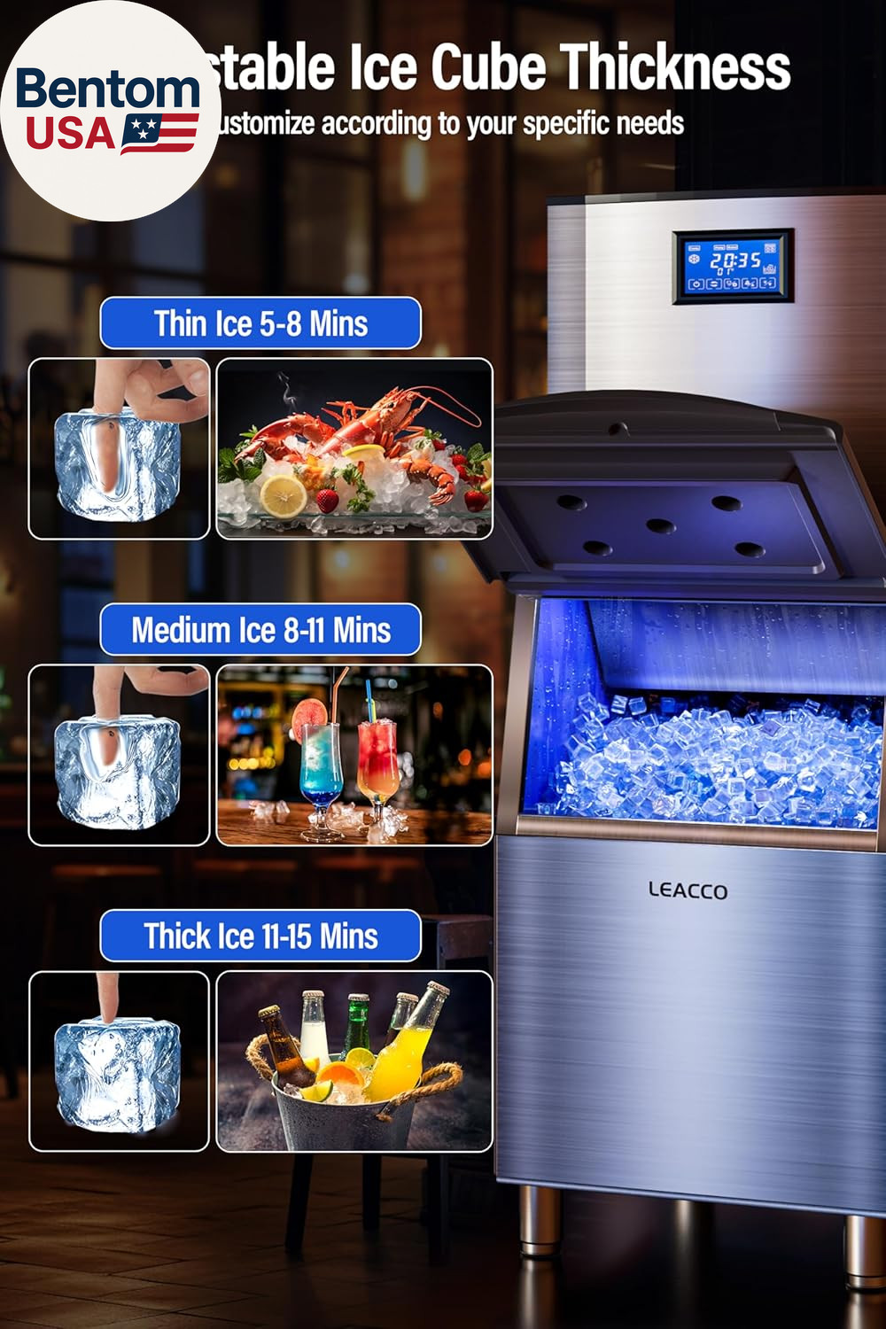 Commercial Ice Maker Machine 680LBS/24H, 1200W Industrial Ice Machine with 560LB