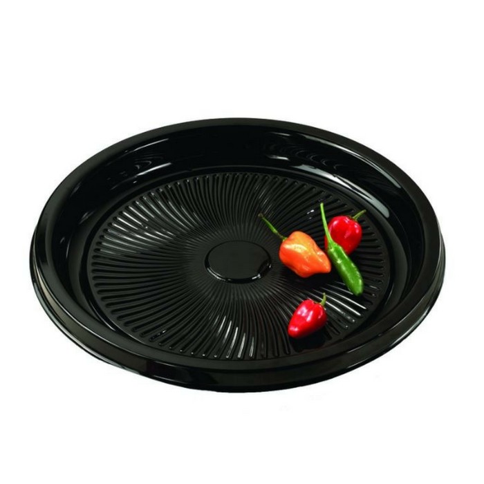 Sabert Nova 12″ Flat Catering Tray with Dome Lid, Black/Clear, PET | 25/Case