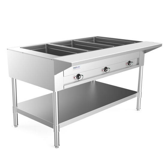 Prepline EST48-3O, 48″ Three Well Electric Hot Food Steam Table with Undershelf