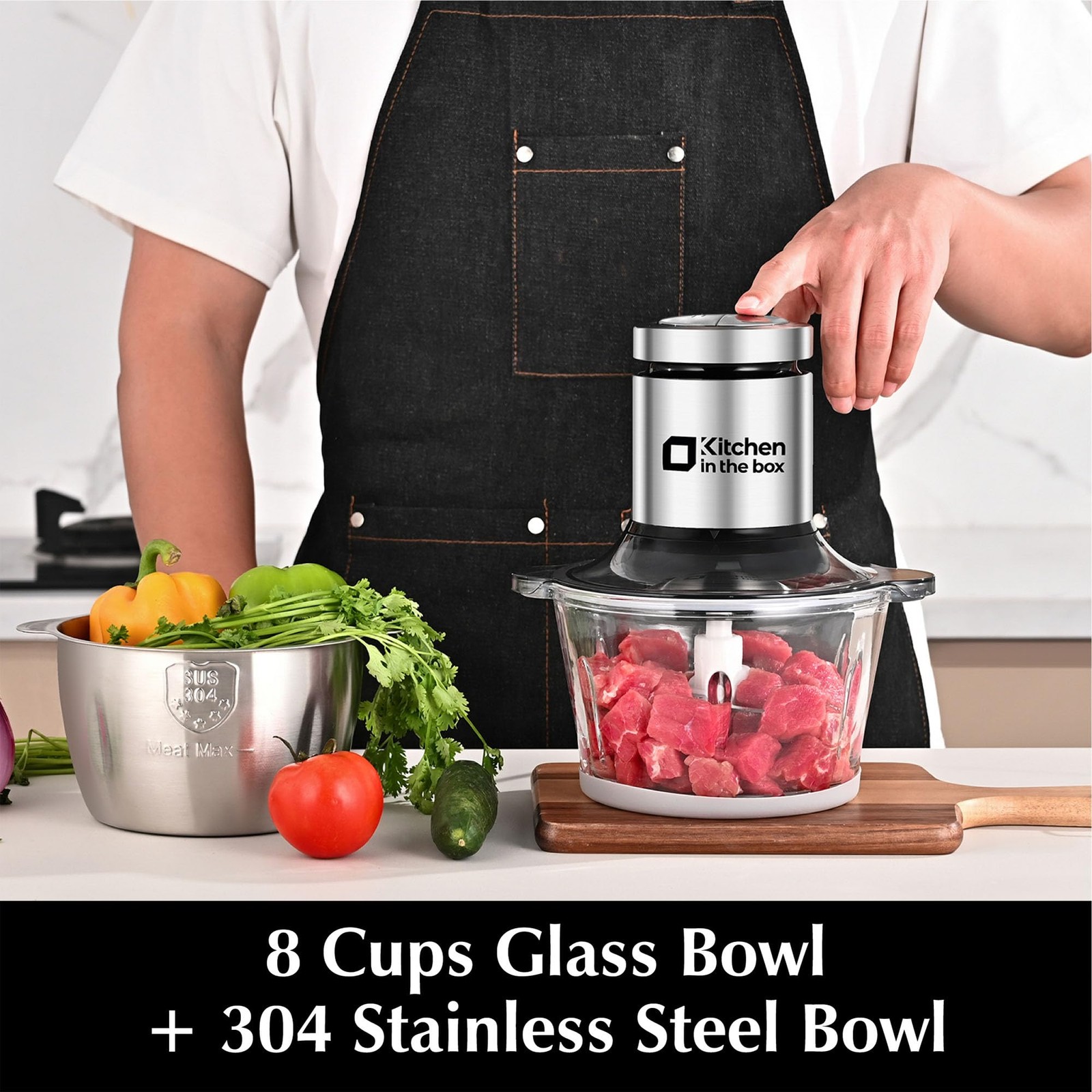 Kitchen in the box Food Processor, Electric Meat Sliver,8cup+8cup, silver