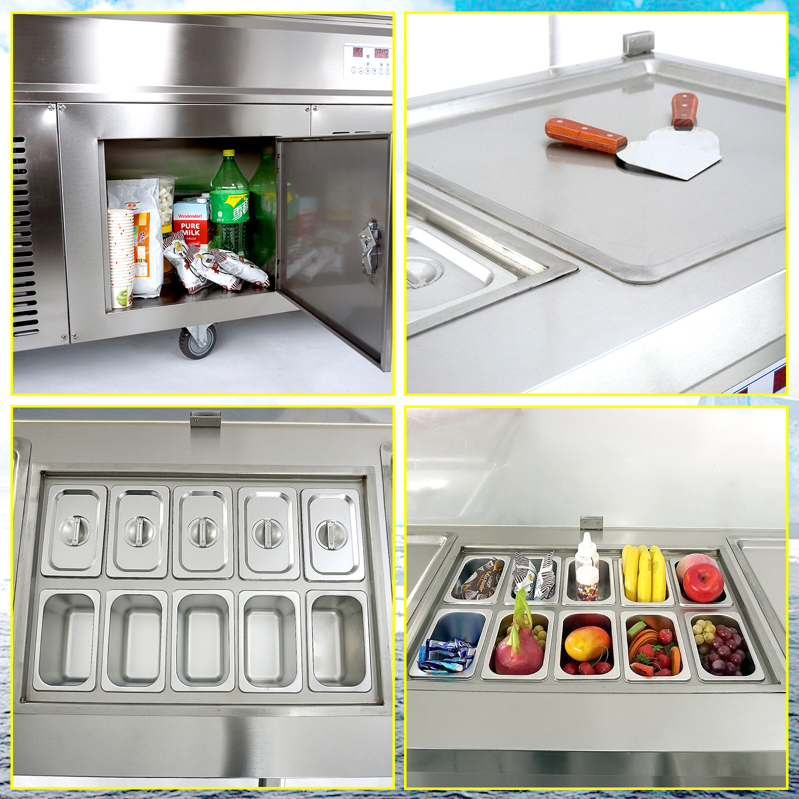 Kolice 21″double square pans fried ice cream machine-10pcs refrigerated tank