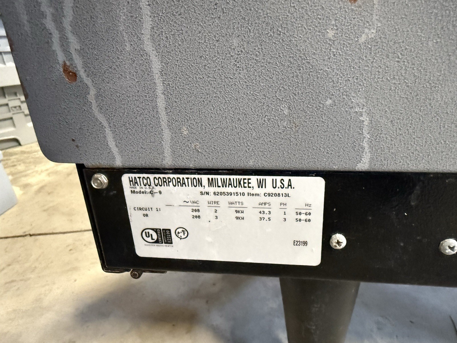 Hatco C-9 Commercial Booster Water Heater 9kW 208V Electric MPN C-9