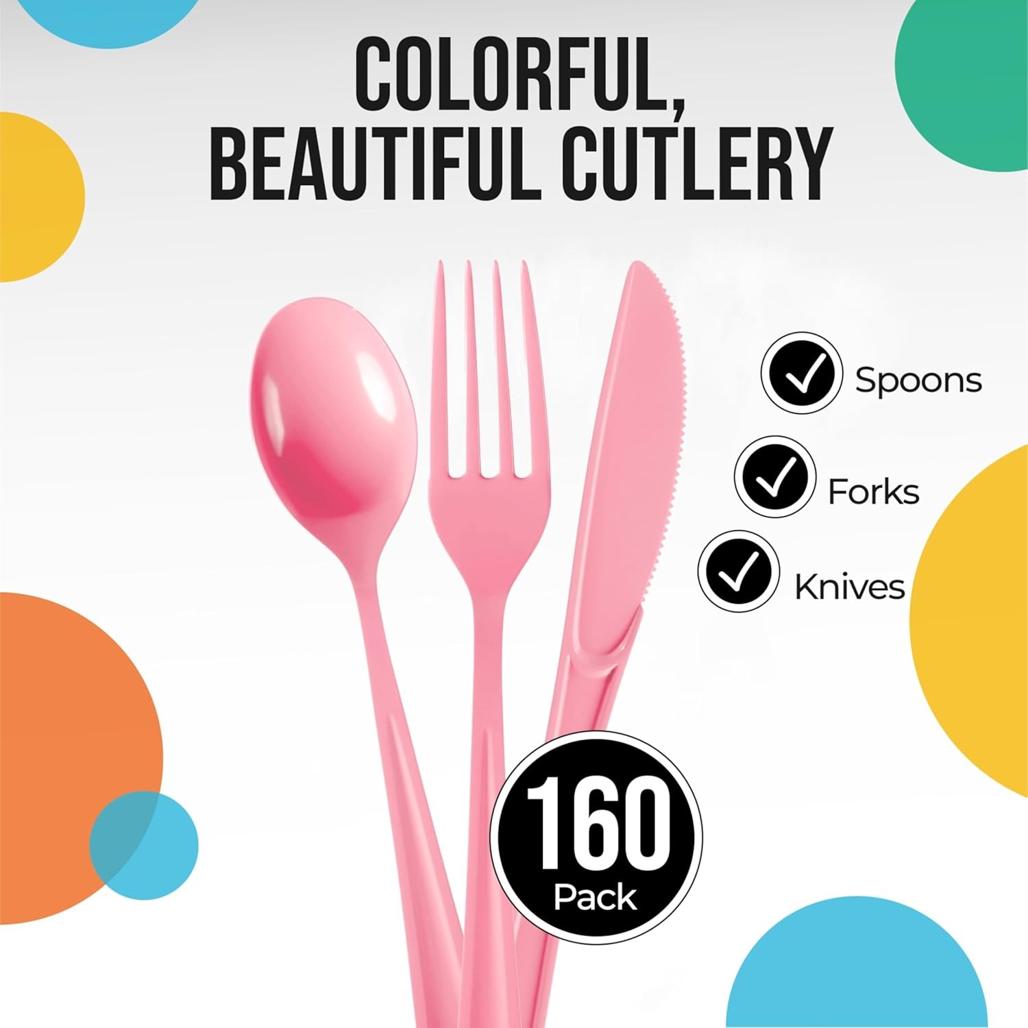 Pink Plastic Silverware Heavy Duty 160 Pcs Pink Plastic Cutlery Set Disposable
