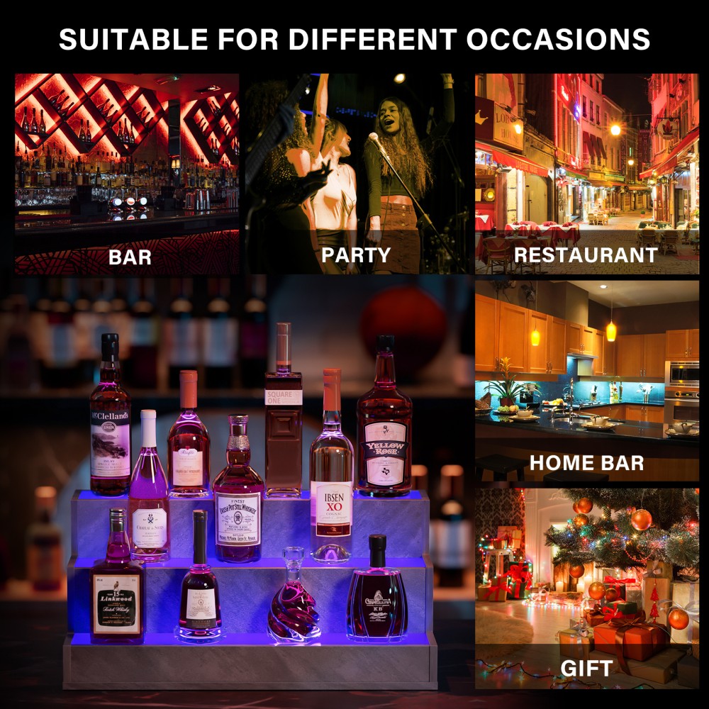 20Inch 2-Tier LED Liquor Display Shelf, App & Remote Control Lighted BottleRack