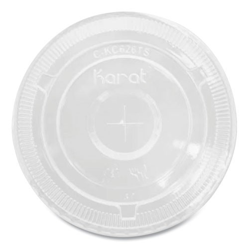 Karat PET Lids, Flat with Straw Slot, Fits 32 oz Cups, Plastic, Clear, 1000/CT