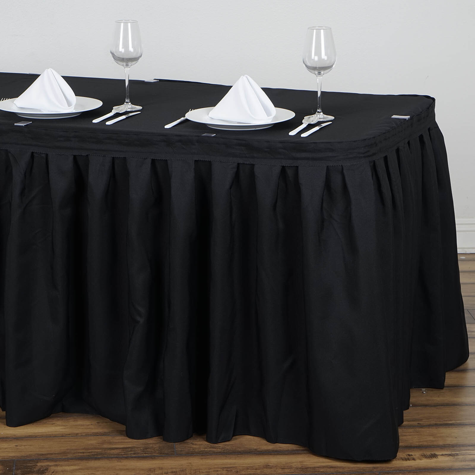 Black 14 feet POLYESTER PLEATED TABLE SKIRT Tradeshow Wedding Catering Supplies