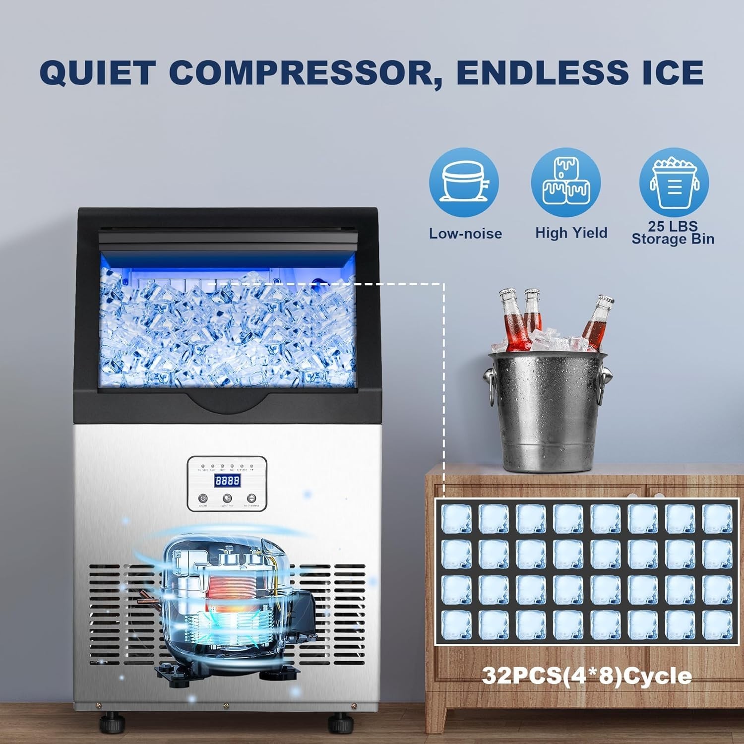 Undercounter Ice Machine with 25LBS Storage