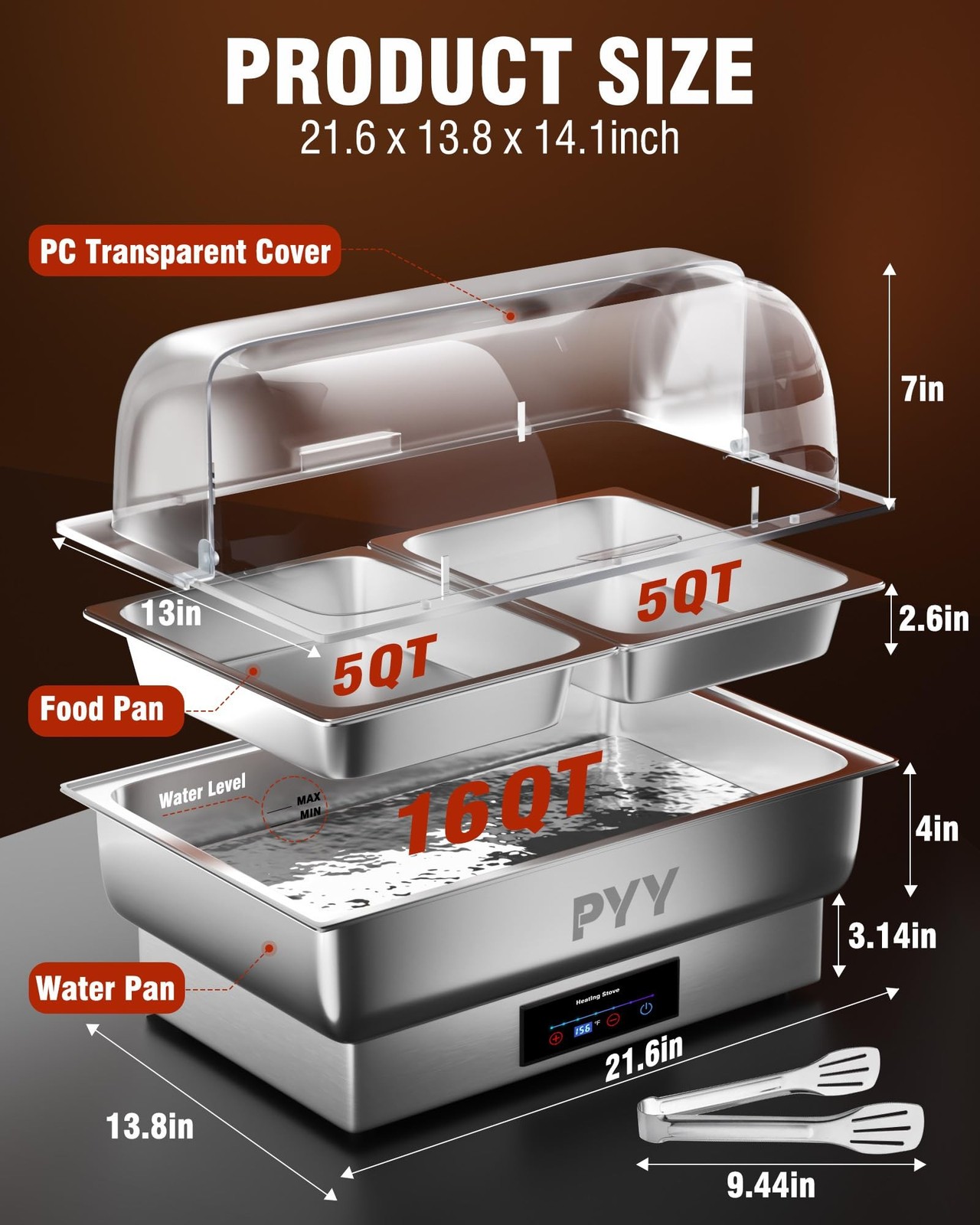 PYY Electric Chafing Dish Buffet Set, Roll Top Chafing Dish, Stainless Steel …