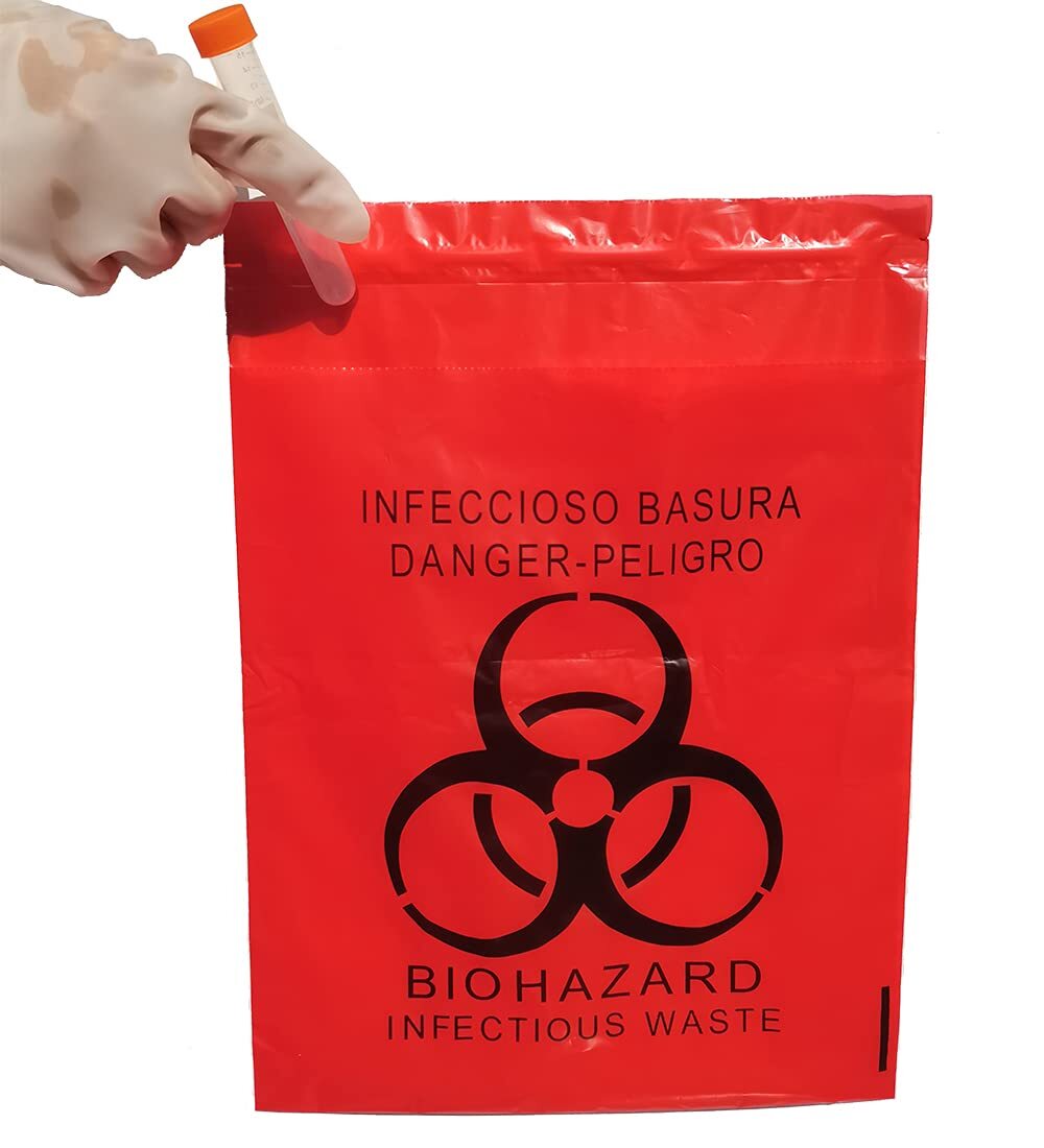 100pcs 11x15in/28x38cm Stick-On Biohazard Infectious Red Waste Bags 100pcs 11…