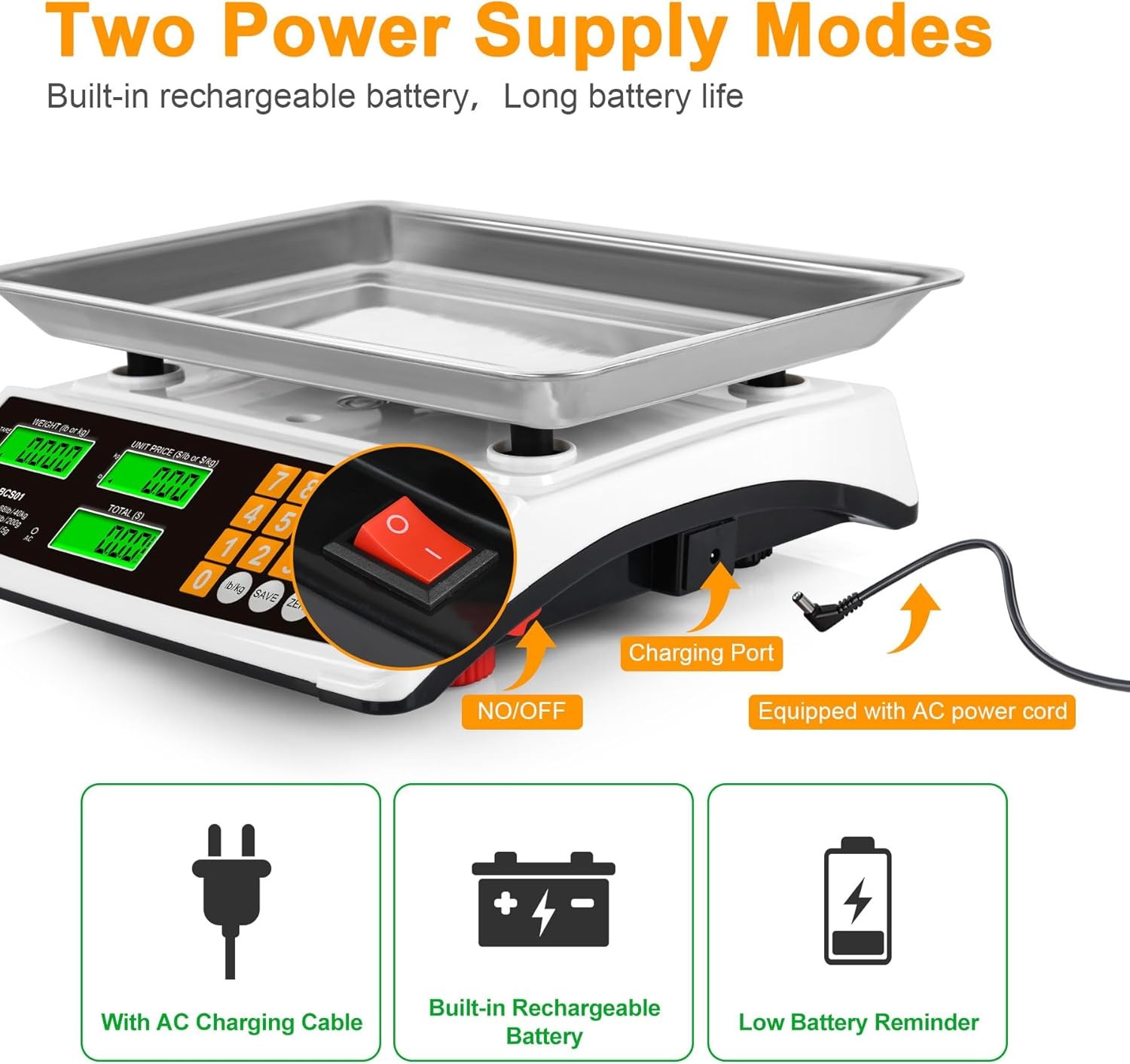 This weighing scale has a maximum weighing capacity of 88 pounds/40 kilograms.