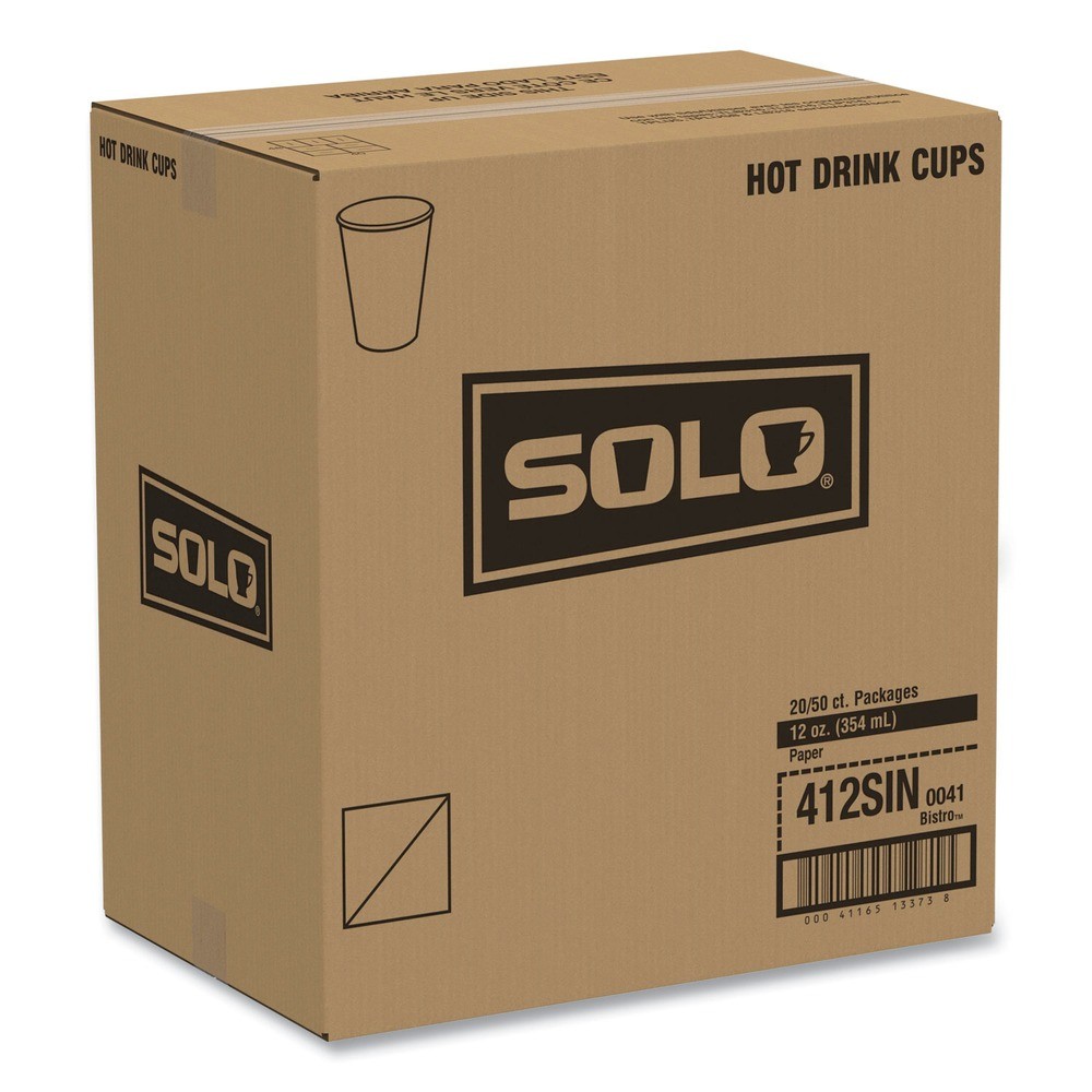 SOLO 412SINPK 12 oz. Paper Hot Drink Cups in Bistro Design – Maroon (50/PK) New
