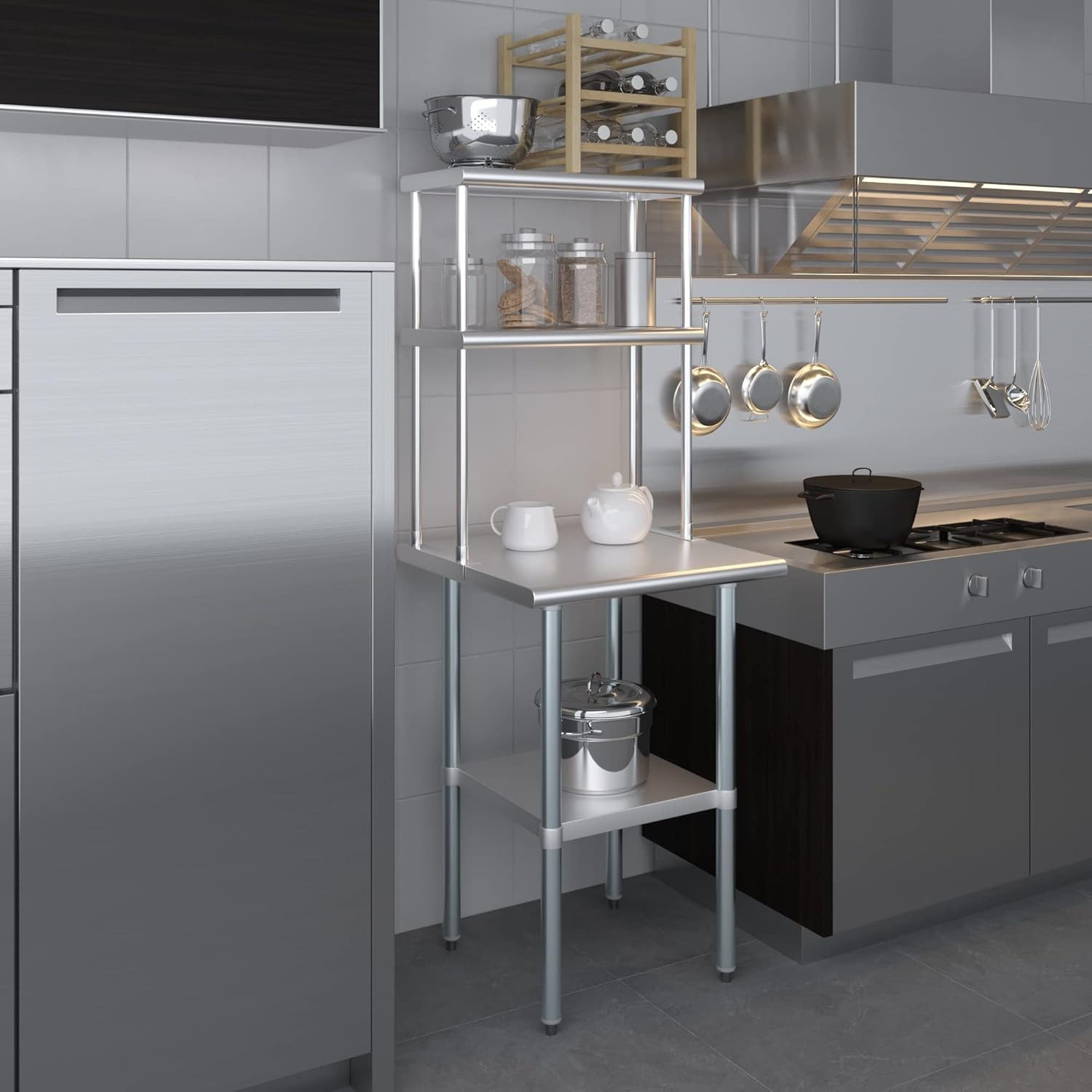 Amgood Double Overshelf Stainless Steel NSF – Many (24″ Long X 12″ Deep)