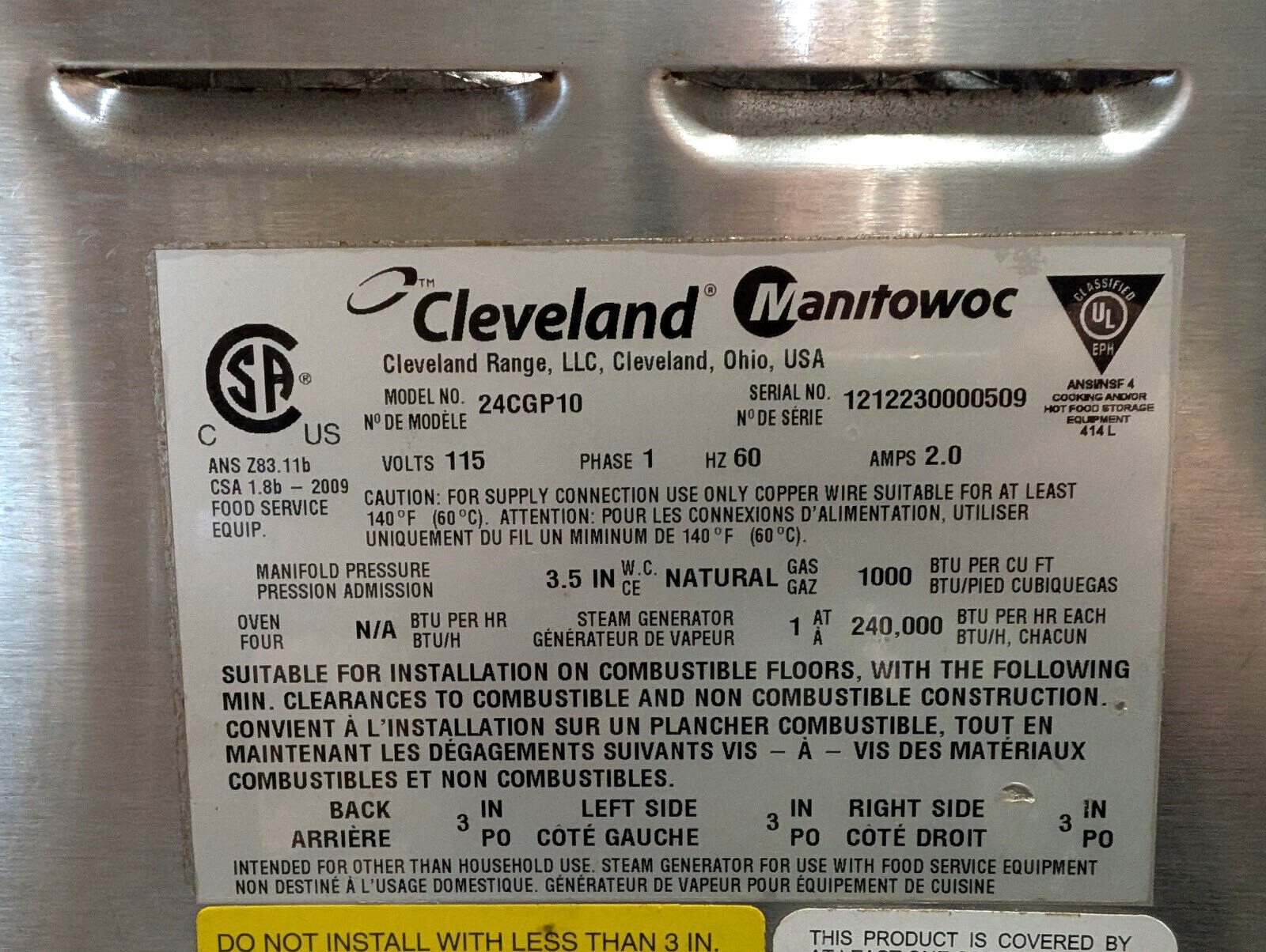 Cleveland 24CGA10 ~ 2 Compartments, 10 Pan Natural Gas Convection Steamer