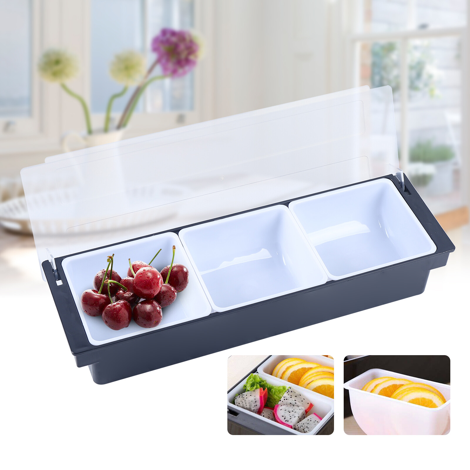 3/4/5 Compartments Condiment Dispenser Chilled Server Caddy Food Tray Salad Bar