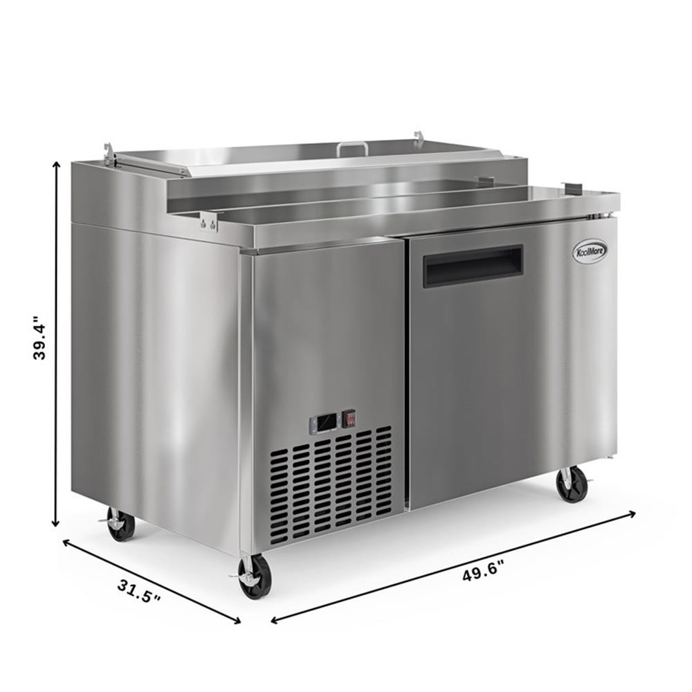 Pemberly Row Silver 50″ One Door Commercial Pizza Prep Refrigerator in Steel