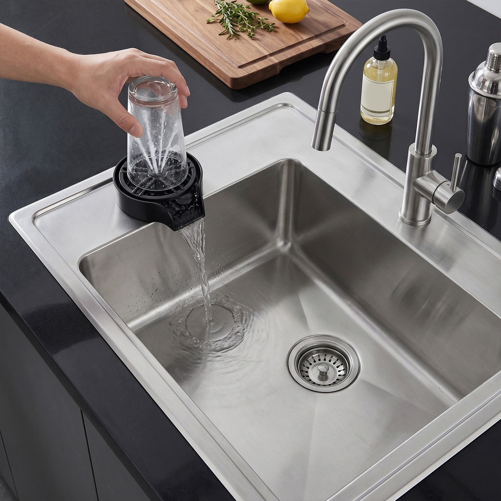 360° Rotating High Pressure Pull Out Glass Rinser Kitchen Sink Cup Bottle Washer