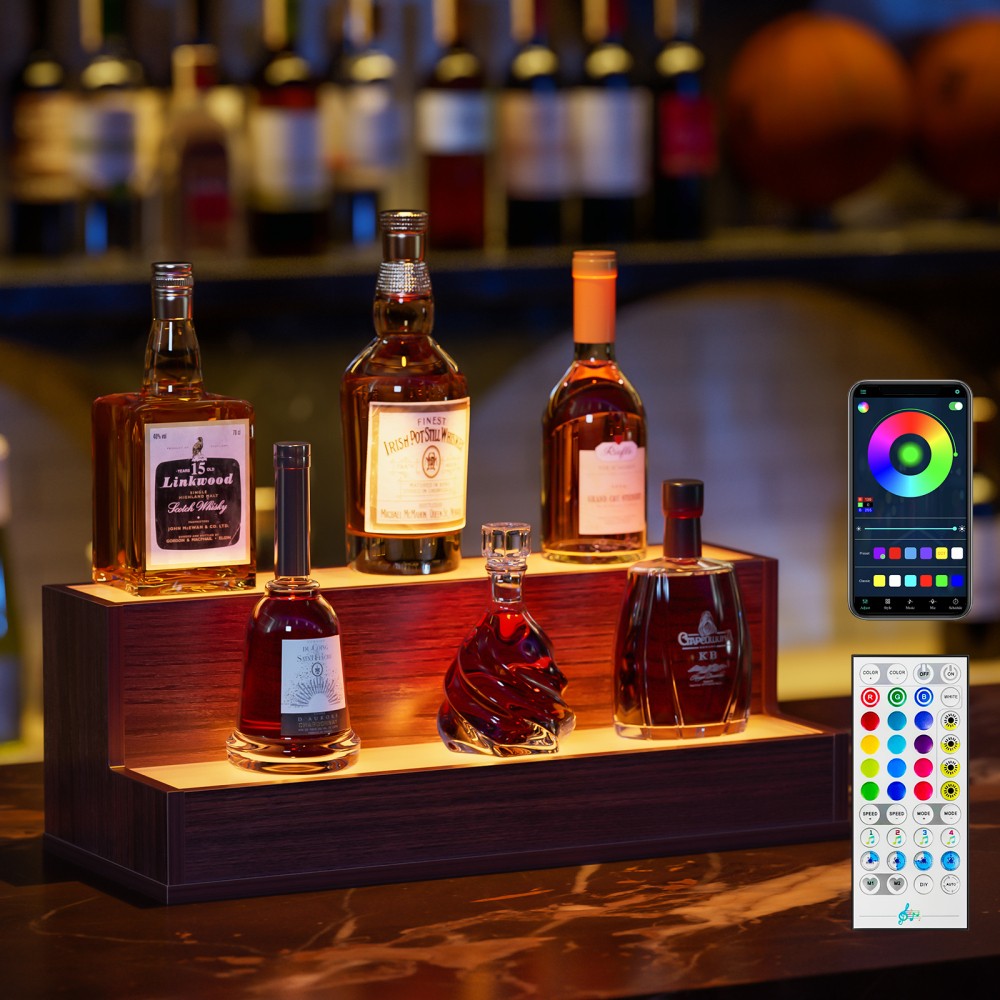 20Inch 2-Tier LED Liquor Display Shelf, App & Remote Control Lighted BottleRack