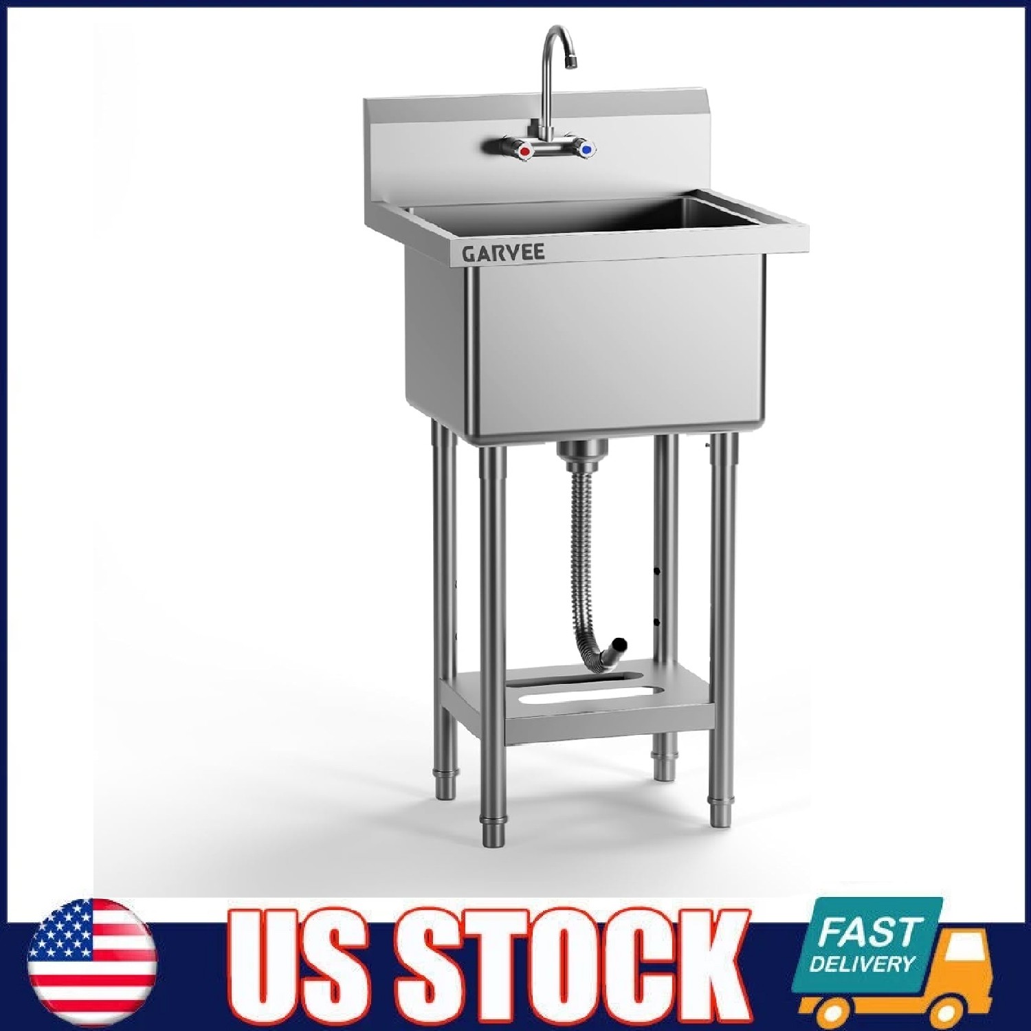 Stainless Steel Utility Sink ,Freestanding Commercial Single Bowl Kitchen Sink