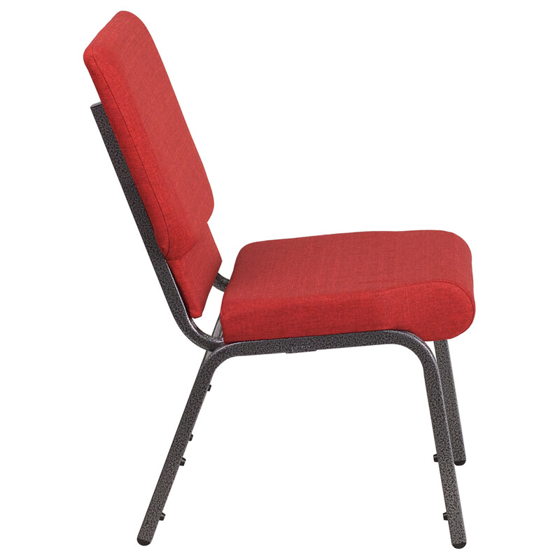 18.5» Wide Red Fabric Stacking Church Chair with Silver Vein Frame