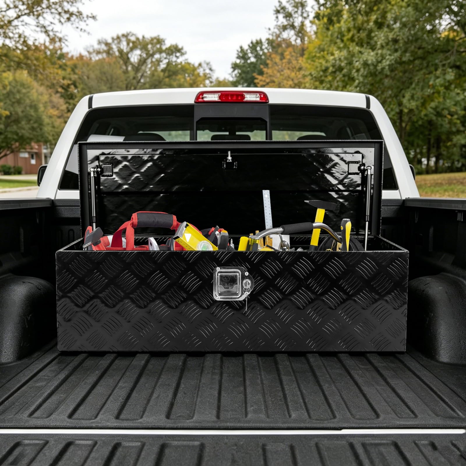 39x13x10 Black Aluminum Truck Bed Tool Box with Lock Keys Heavy Duty RV Trailer