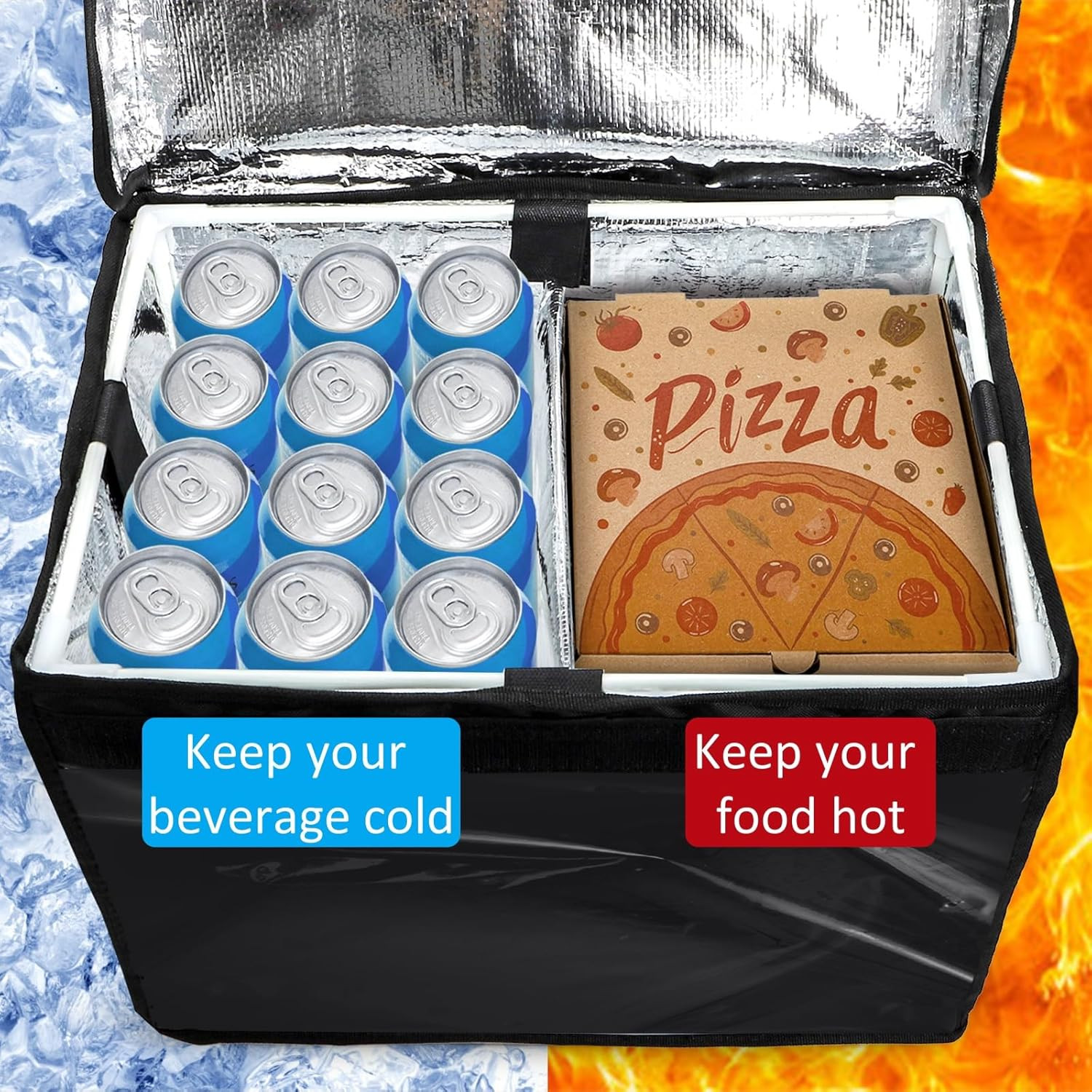 Insulated Food Delivery Bag for Bike, Pizza Delivery Bag with Divider and Rear R