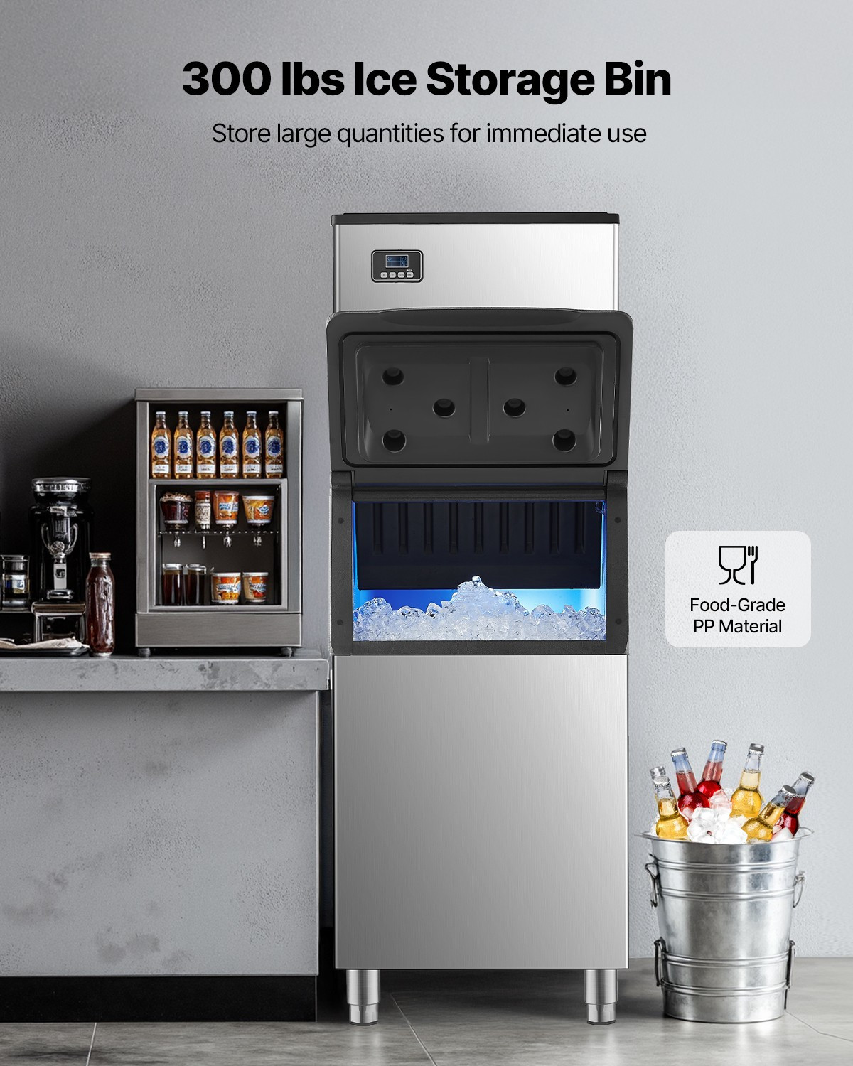 VEVOR Commercial Ice Maker 360LBS/24H with 300LBS Storage Bin Auto Self-Cleaning