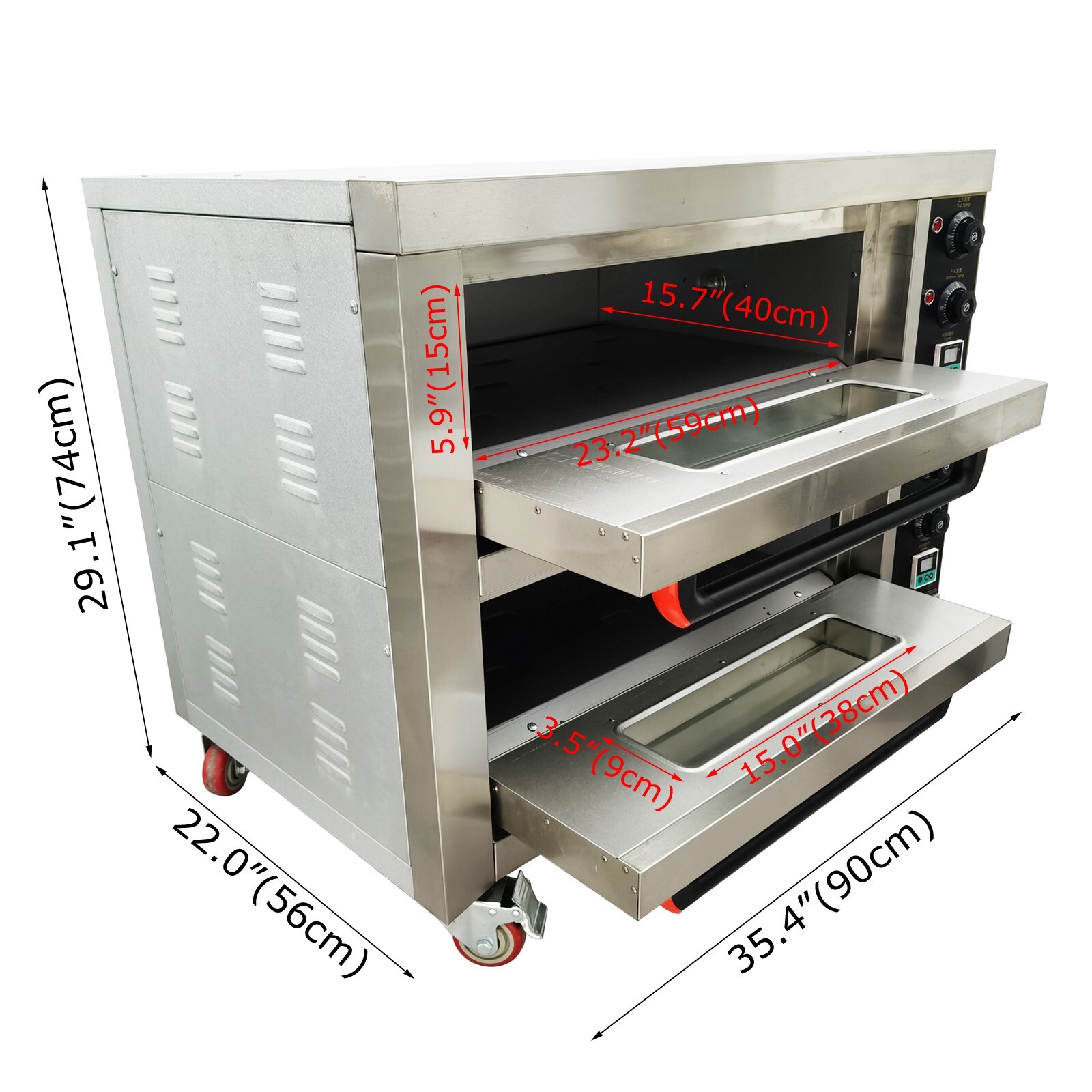 220V 2-layer 23.2″ Commercial Pizza Oven 8.7HP 68℉-572℉ 0-99min Timer