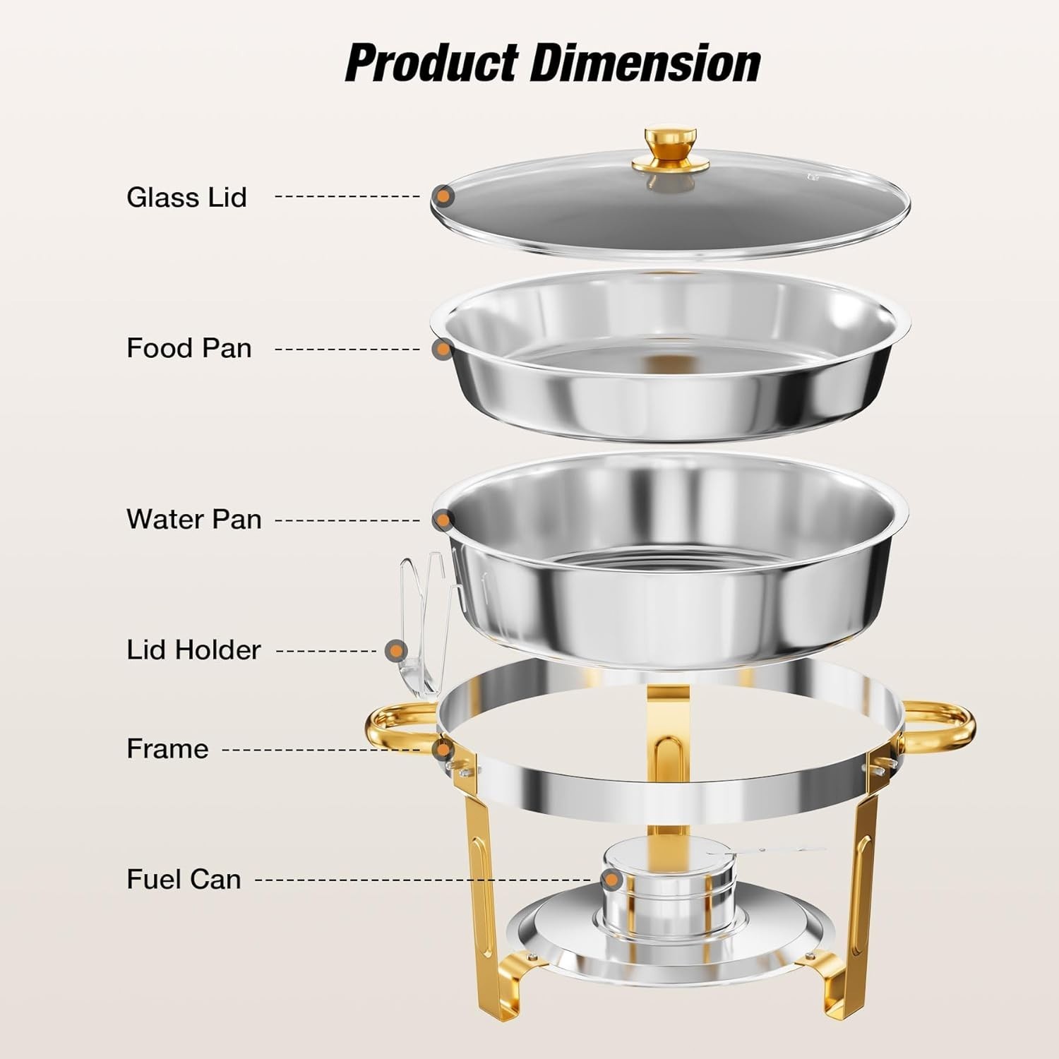 6QT Stainless steel Chafing Dish Buffet Set with gold plum blossom dining clips