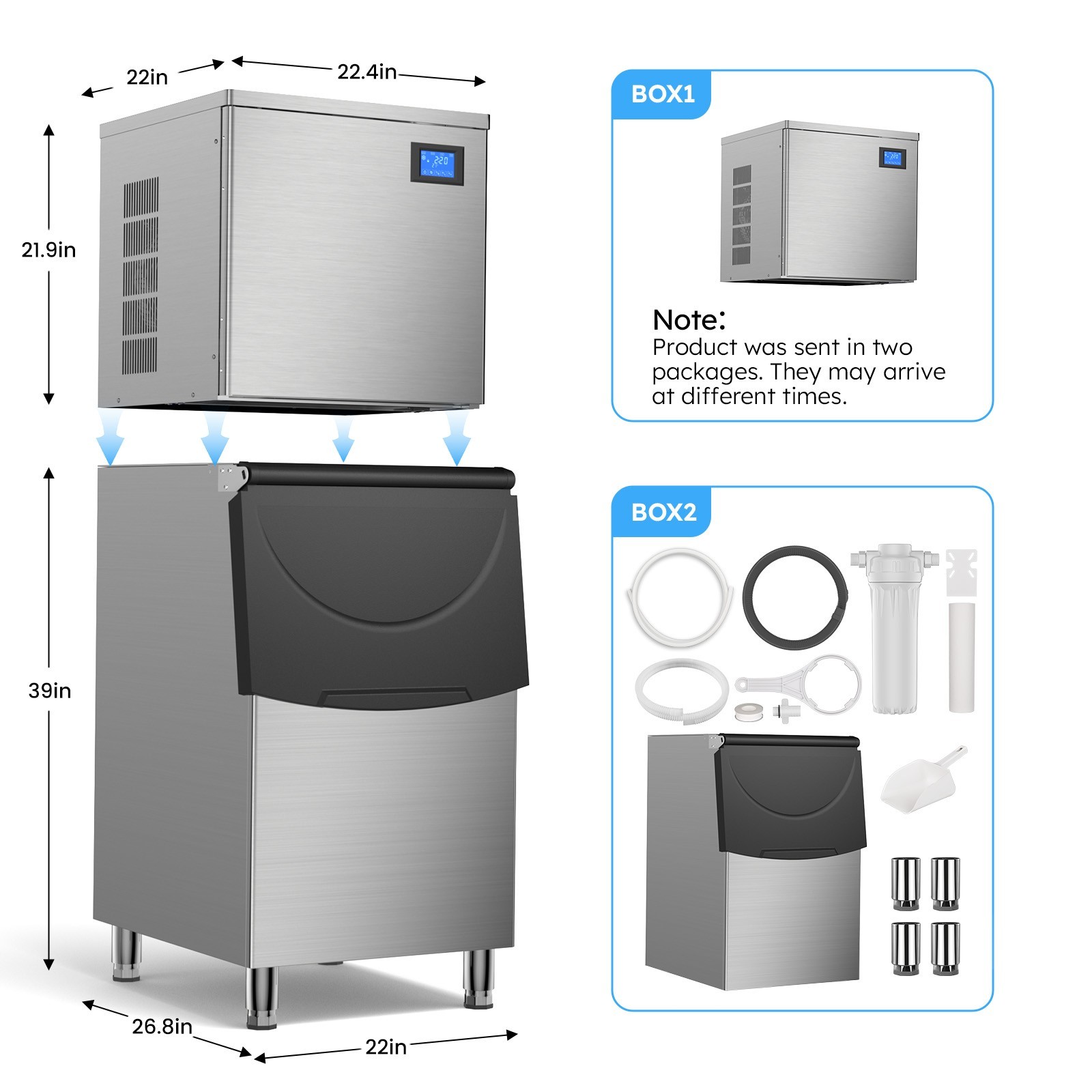 Heavy Duty 600Lbs/24H Commercial Ice Maker Machine 560LBS Industrial Ice Machine
