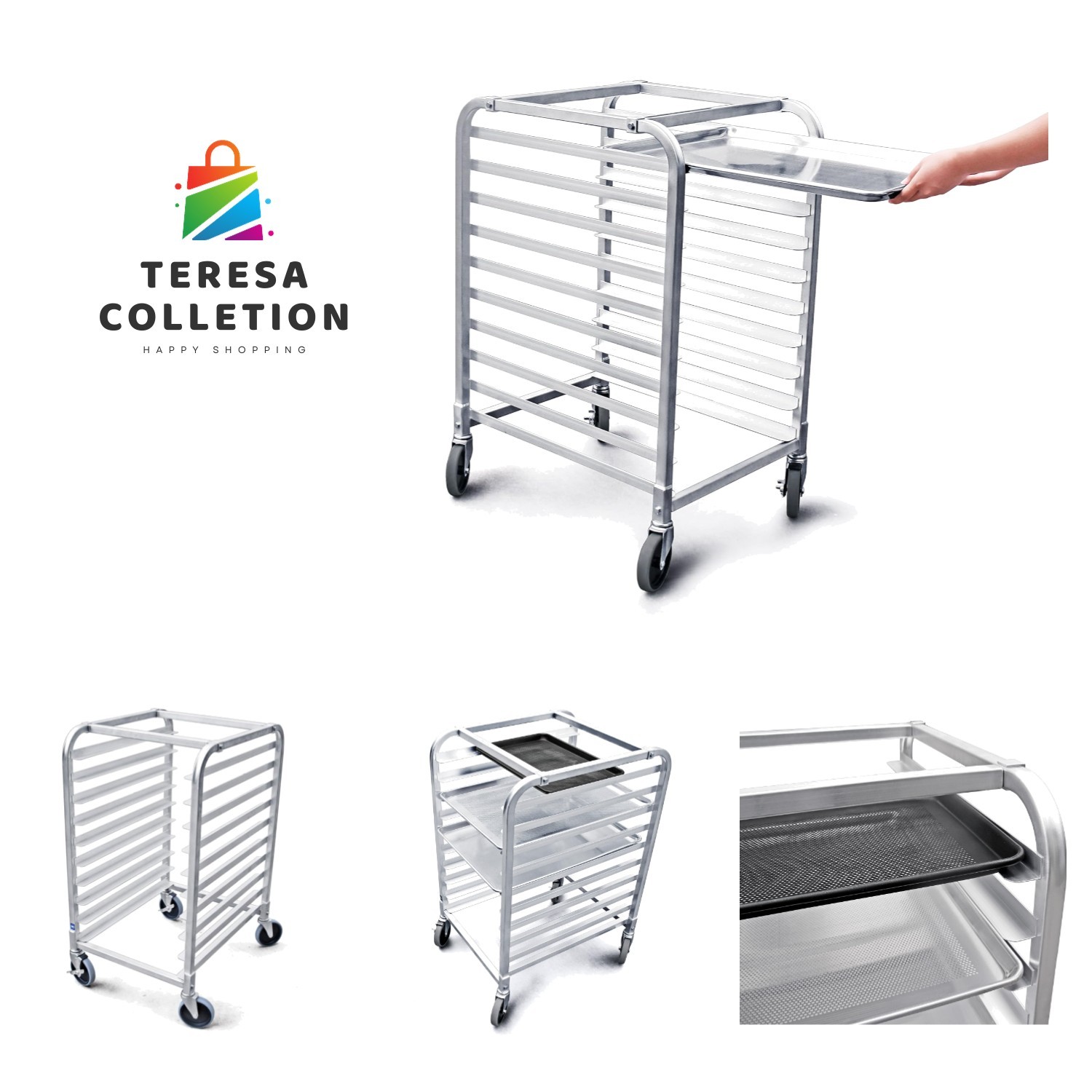 Commercial-Grade Aluminum 10-Tier Sheet Pan/Bun Pan Rack, 26″ L x 20″ W x 38″…