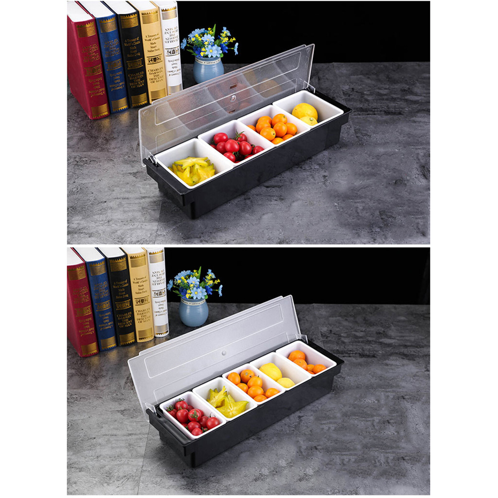 Condiment Tray Bar Caddy 3/4/5 Compartments Garnish Station Food Tray Bar Holder