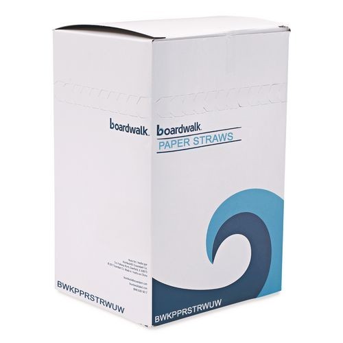 Boardwalk Unwrapped Paper Straws, 7.75 x 0.25, White, 4,800/Carton
