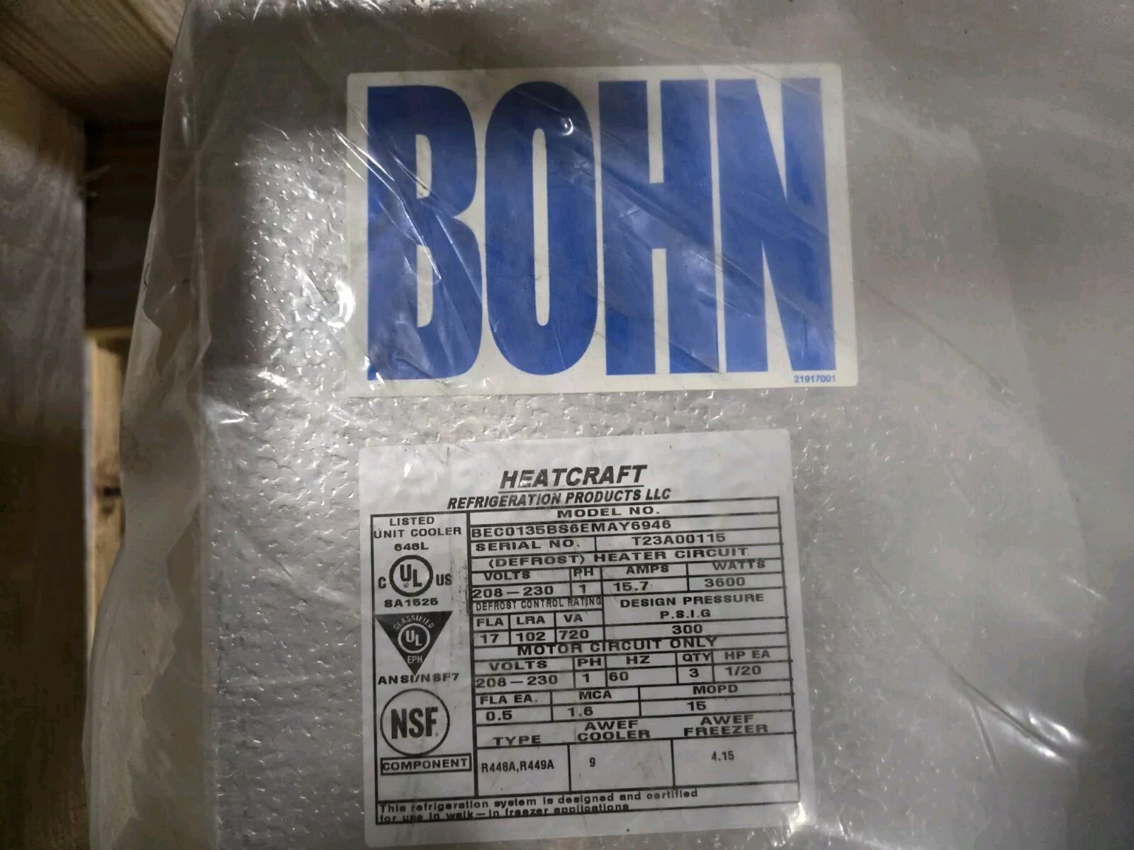 NEW Bohn BEC0135BS6EM Walk-In 13,500 BTU Freezer/Cooler Center Mount Evaporator