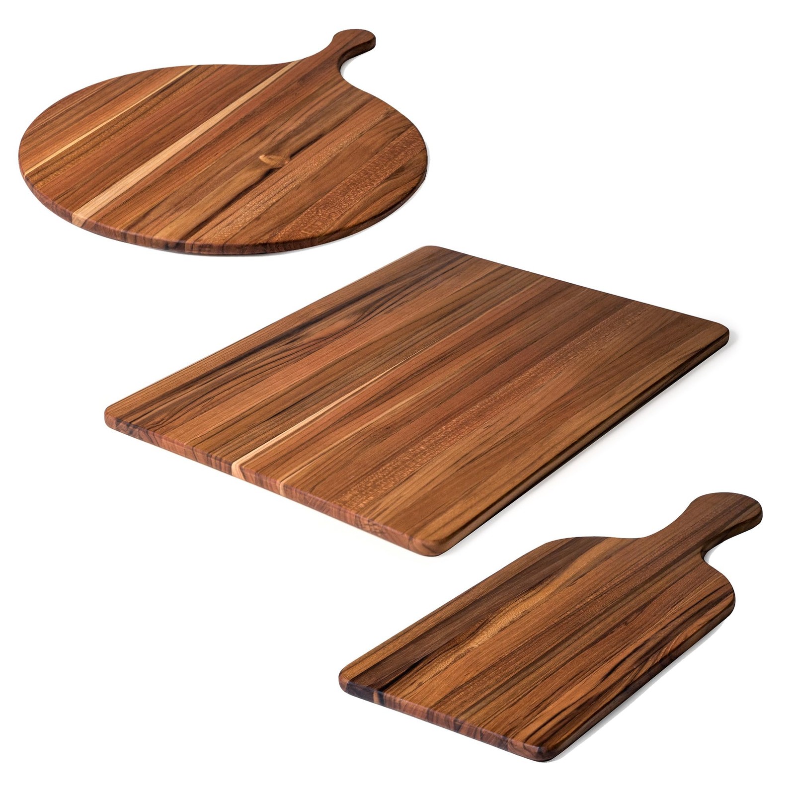 Teakhaus Teakwood Serving Boards Set Of 3 – A Regular Round Serving And Paddle