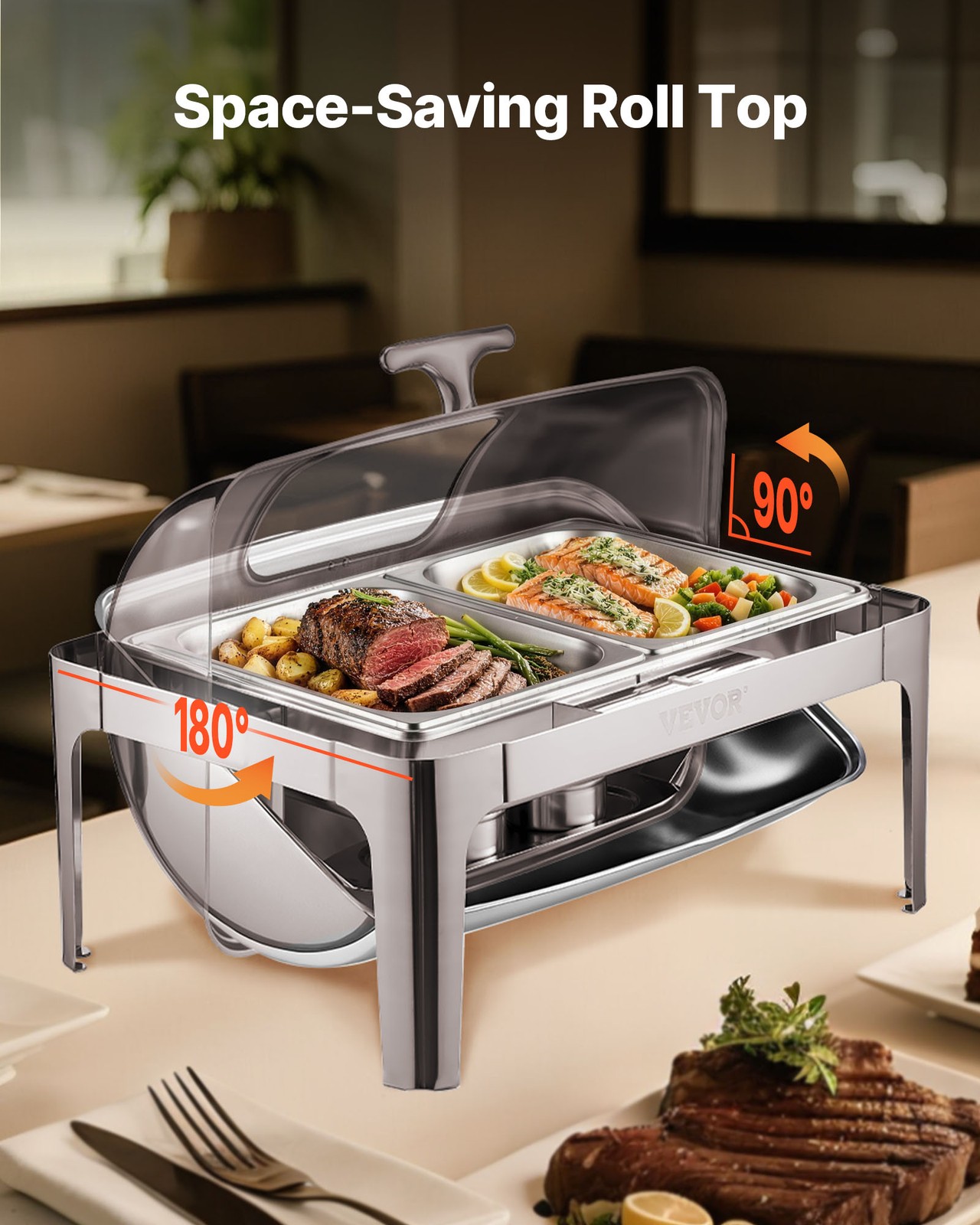 9QT Roll Top Chafing Dish Buffet Set Stainless Steel Chafer Food Warmer w/ Clip