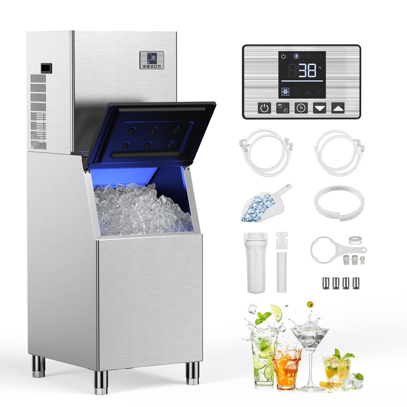 550LB/24H Commercial Ice Maker Stainless Steel Bar Restaurant Ice Cube Machine