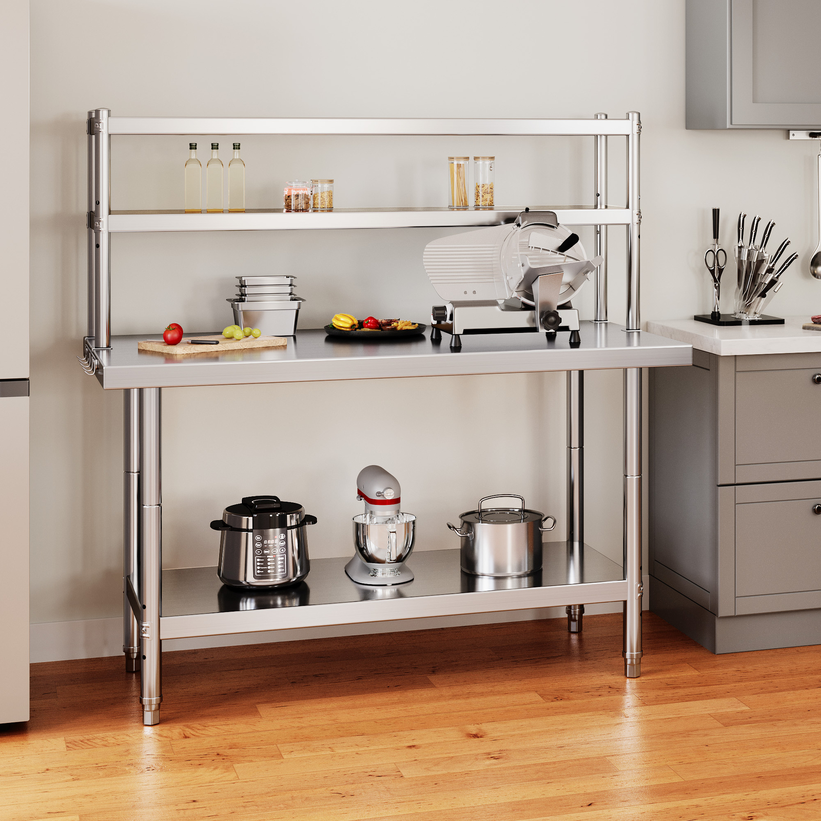 Stainless Steel Work Table with Overhead Shelf, 42″ x 24″