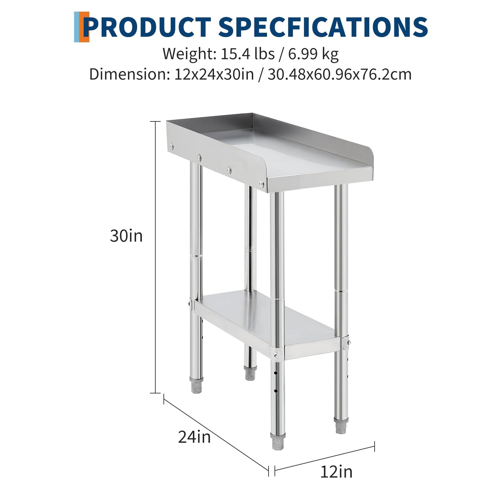 Stainless Steel Work Table ,12×24 Inch Commercial Kitchen Prep Table Grill Stand