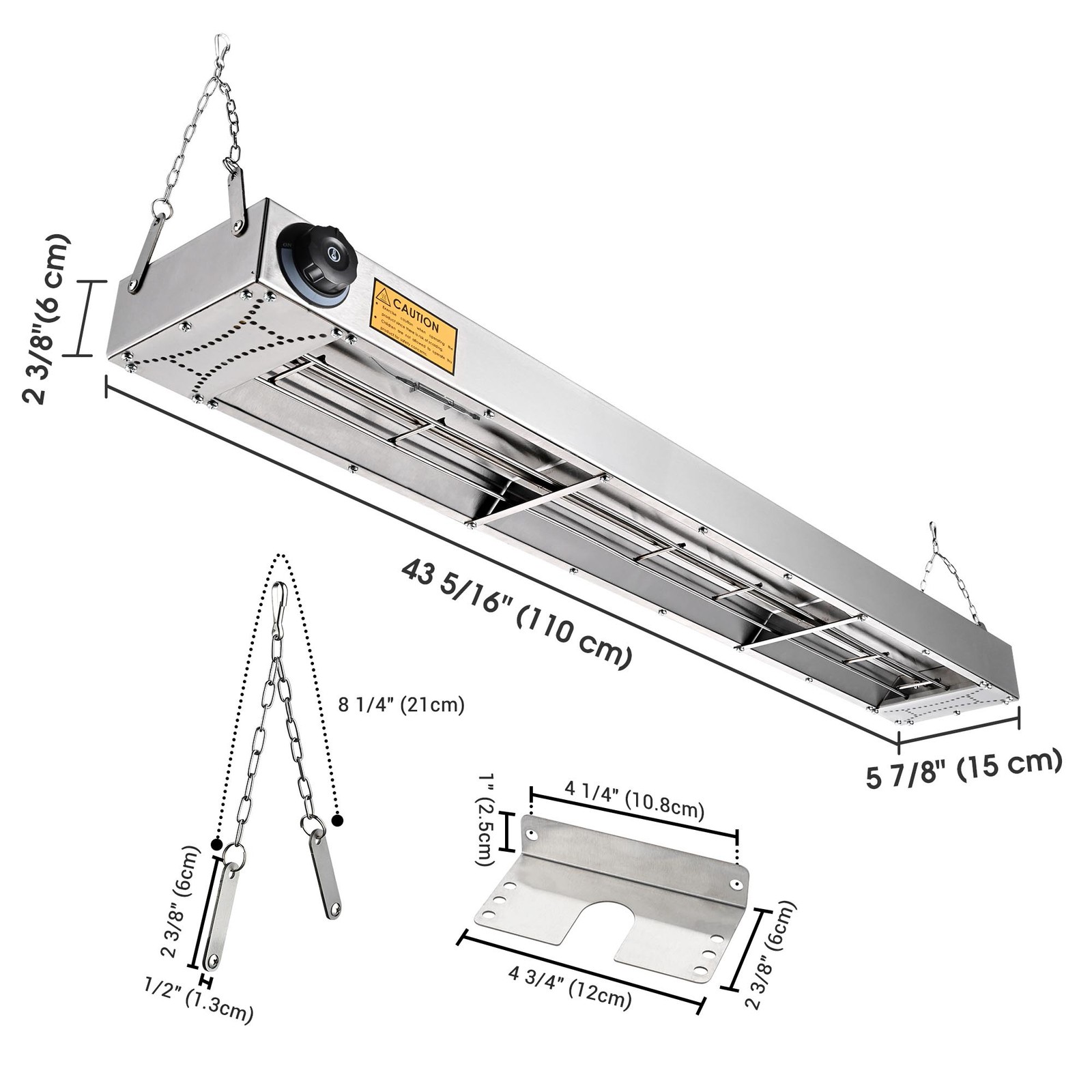 WeChef 43″ 1100W Electric Strip Heater Food Warmer Stainless Steel Heating Lamp