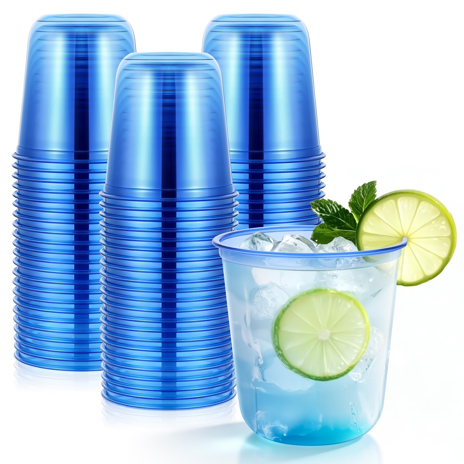 50 Pcs Blue Plastic Cups, 12oz Disposable Stemless Wine Glasses for Cocktail …