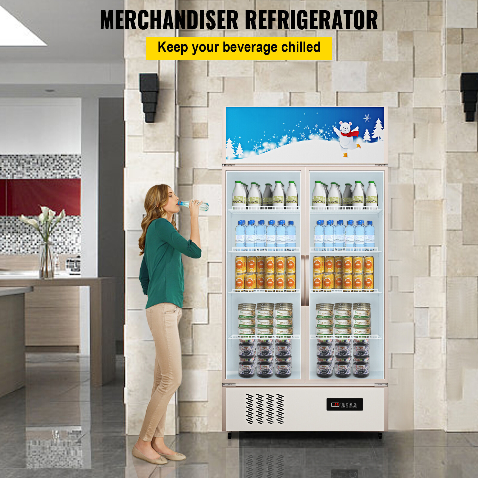 23 Cu.Ft. Commercial Merchandiser Refrigerator Beverage Cooler 2 Glass Doors 40″