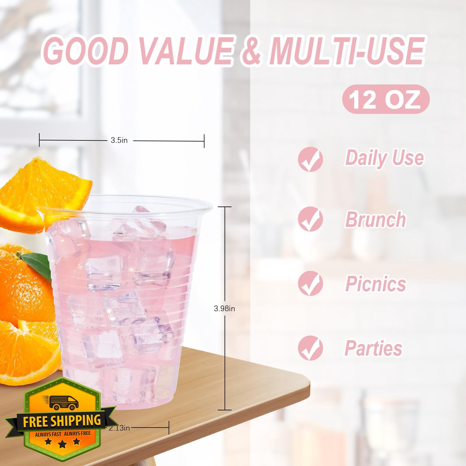 BYSNOW Clear Plastic Cups 12oz 300 Count