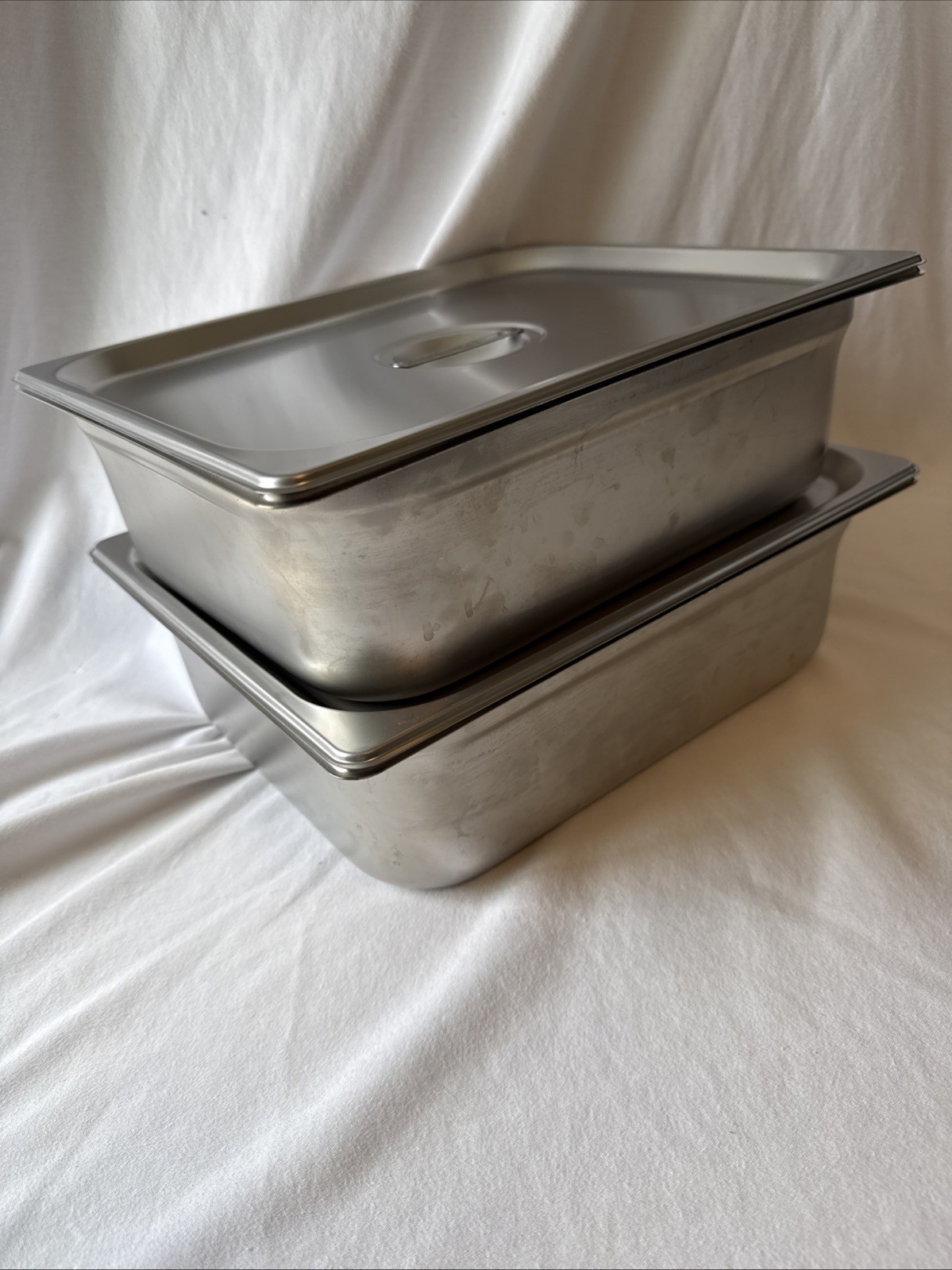 12”x10”x4” Winco Stainless Steel Restaurant Pans With Lids Food Prep *LOT OF 2*