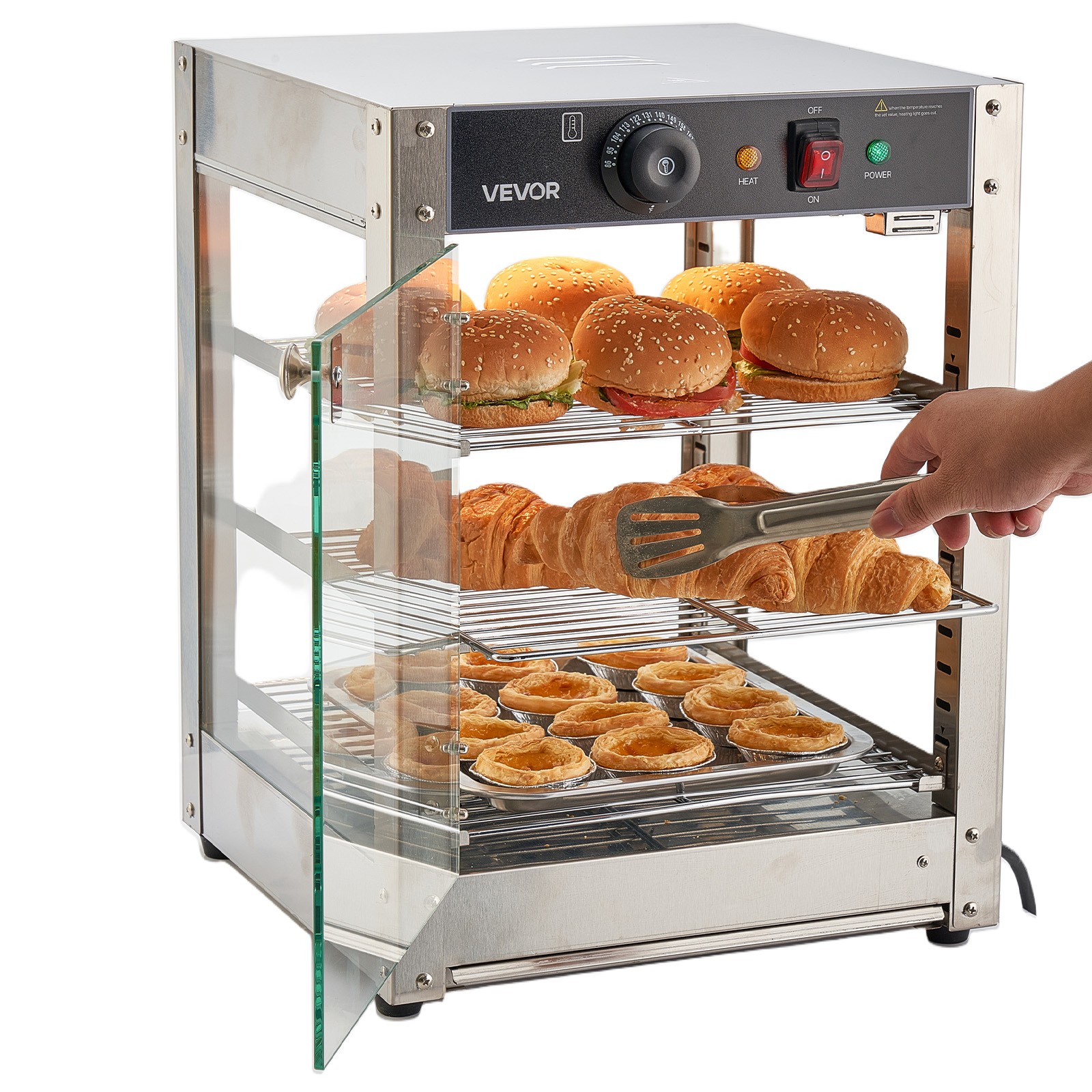 VEVOR 3-Tier Commercial Food Warmer Display Pizza Cabinet 34L with LED Light