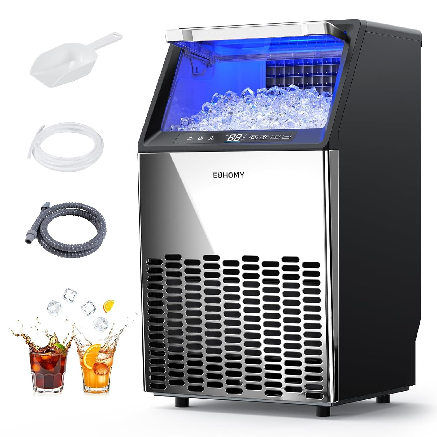 High-Volume Stainless Steel Ice Maker – 120Lbs/24H, 33Lbs Storage